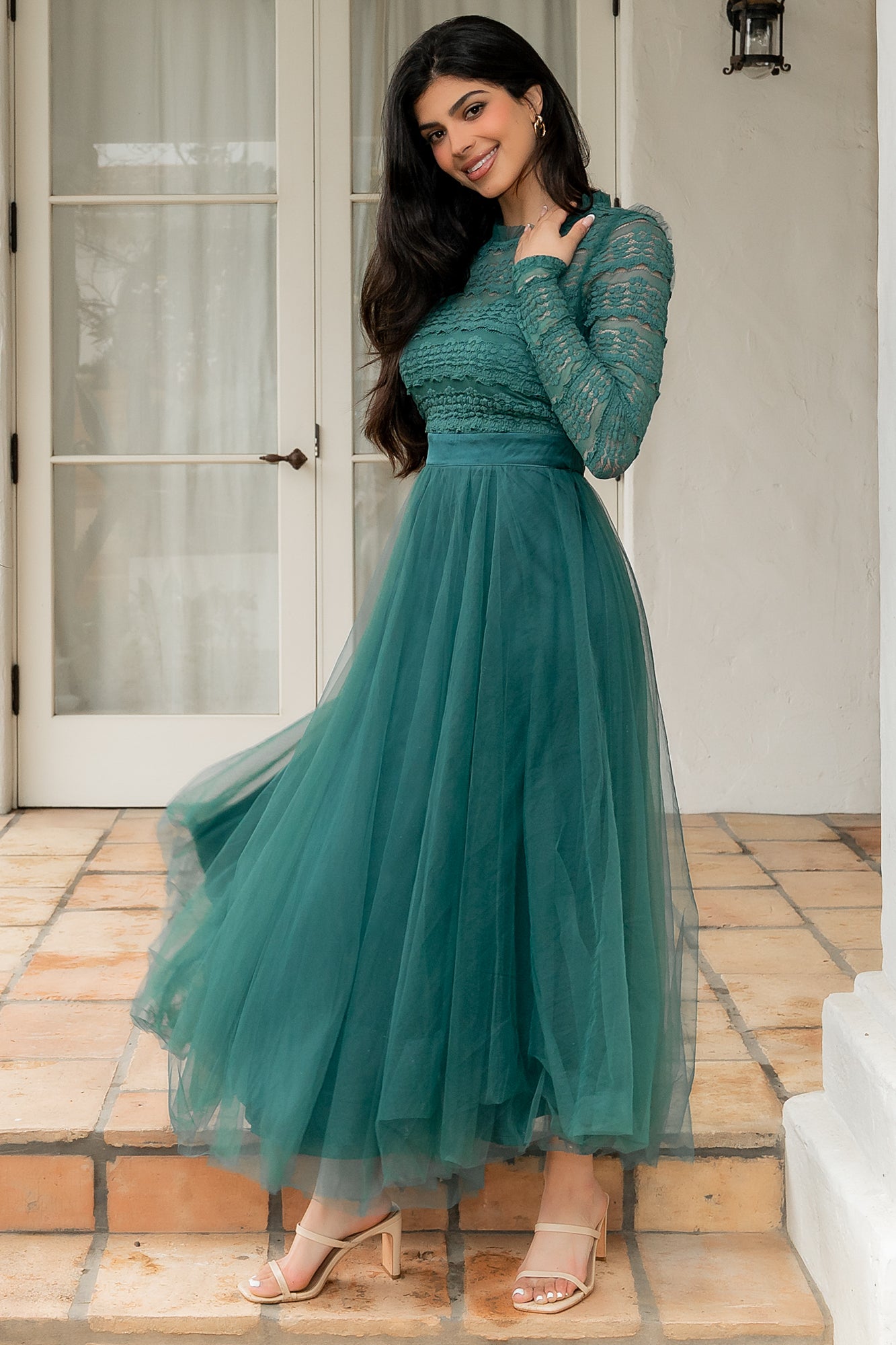 Lonnie Tulle Dress Emerald - Main Image