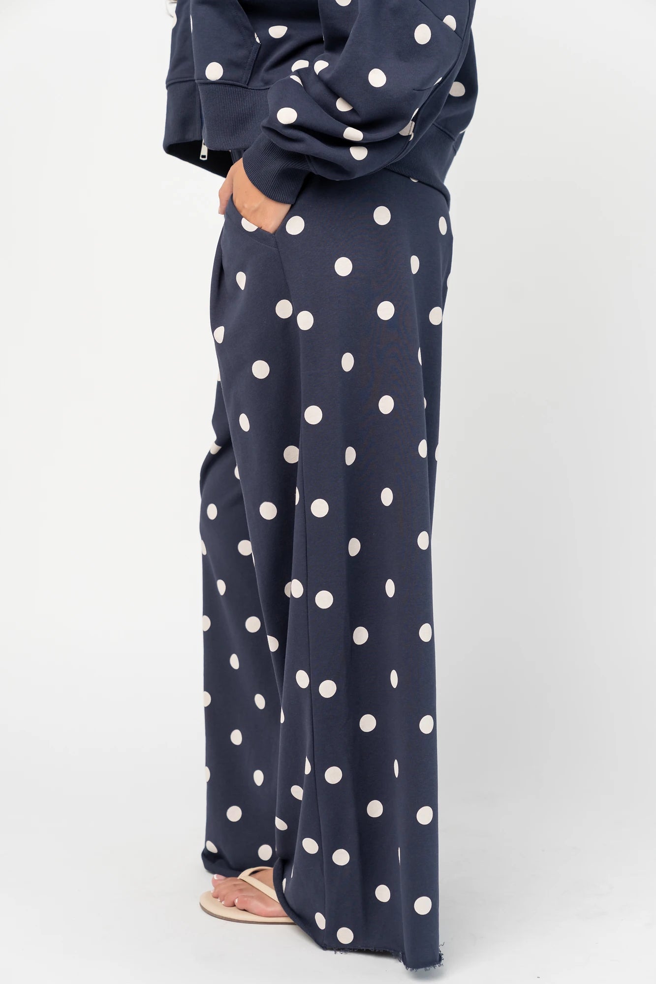 Lydia Wide Leg Sweatpants | Navy Dot