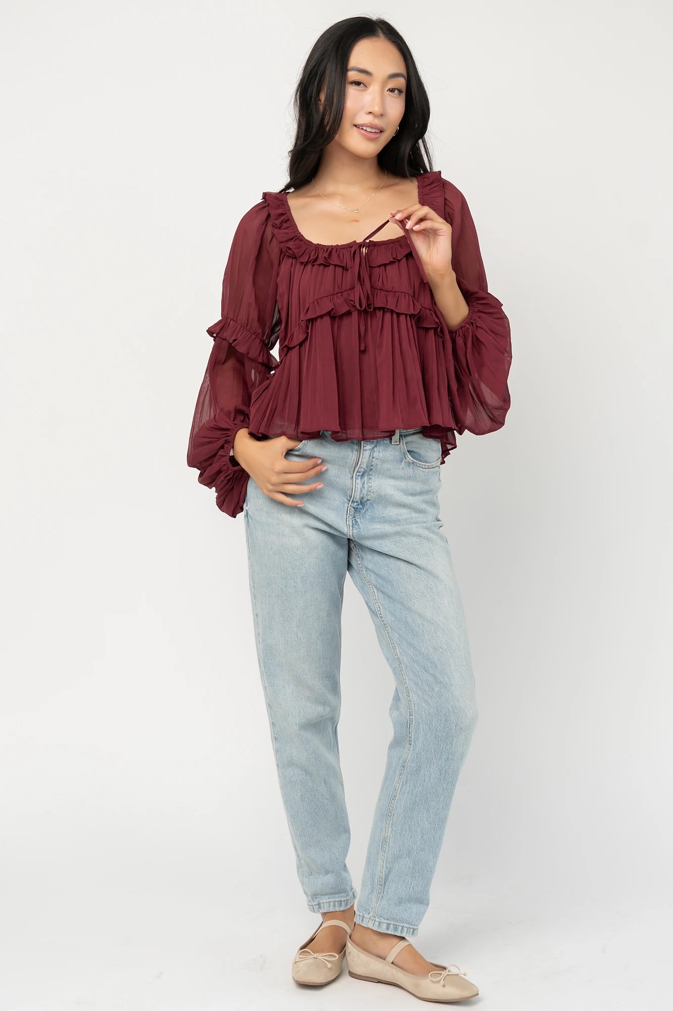 Bellerose Ruffle Top | Burgundy