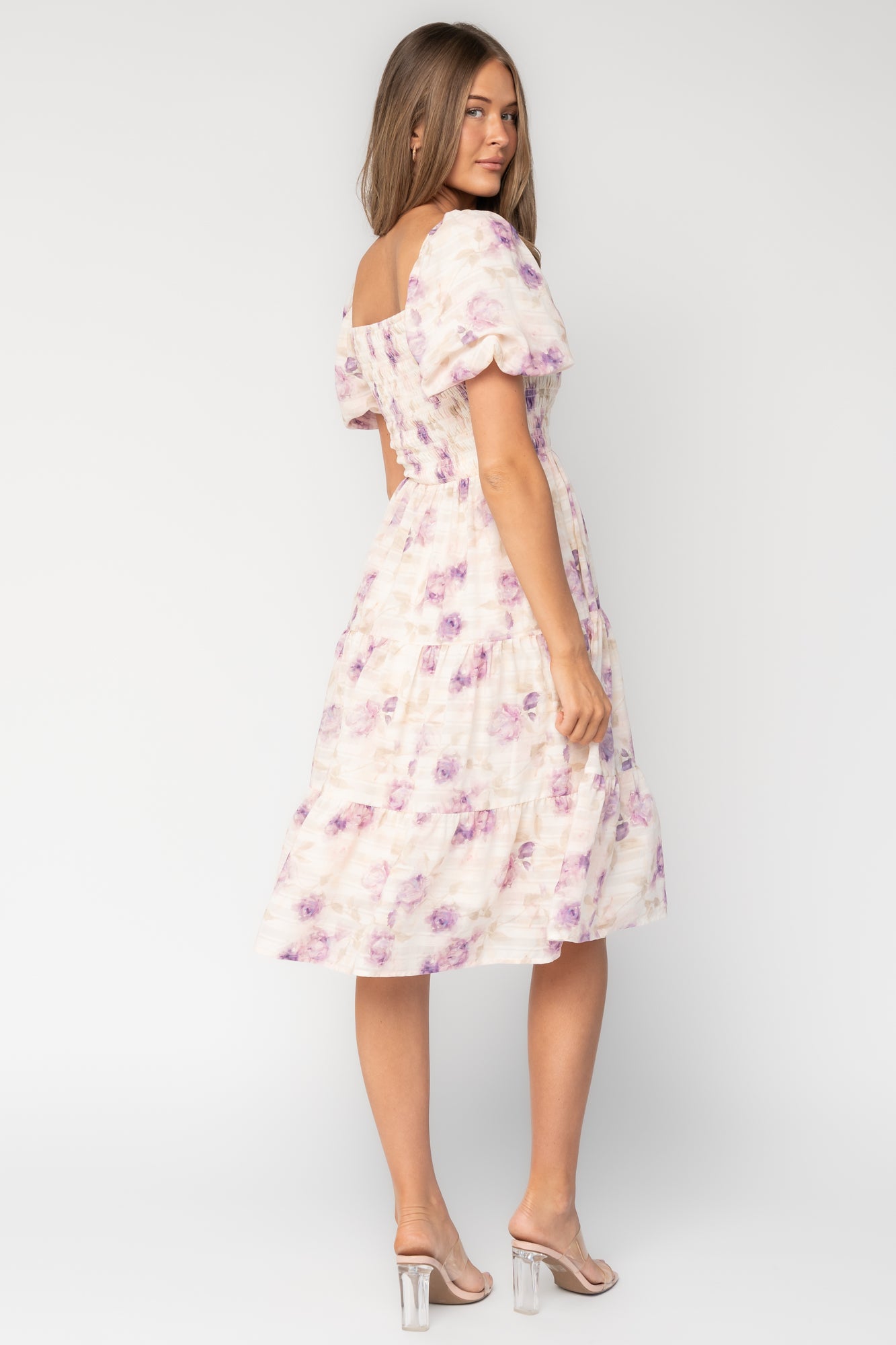 Mattea Smocked Midi Dress | Lavender Floral
