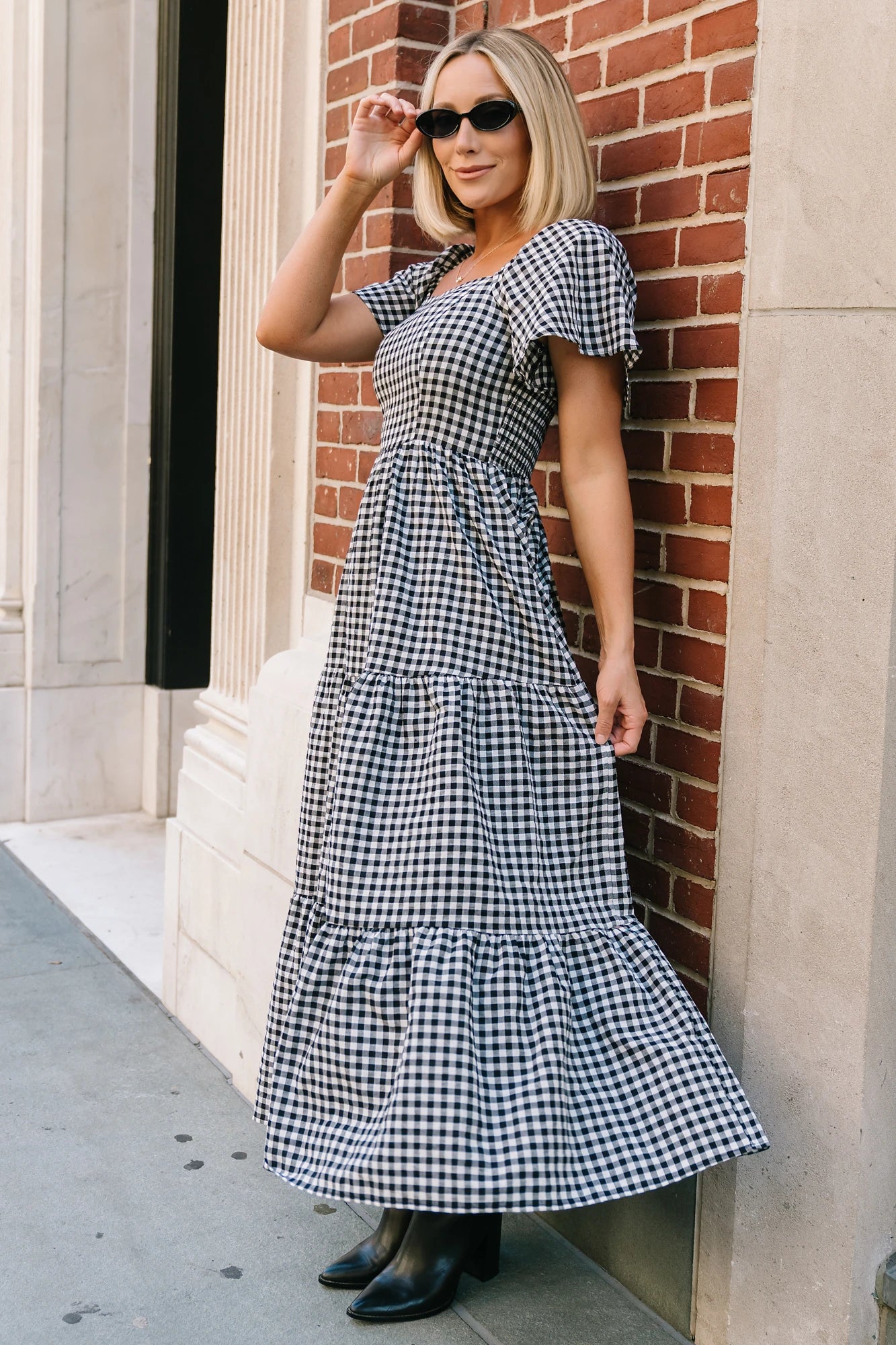 Baltic Born Womens Paley Maxi Dress | Black + White Gingham