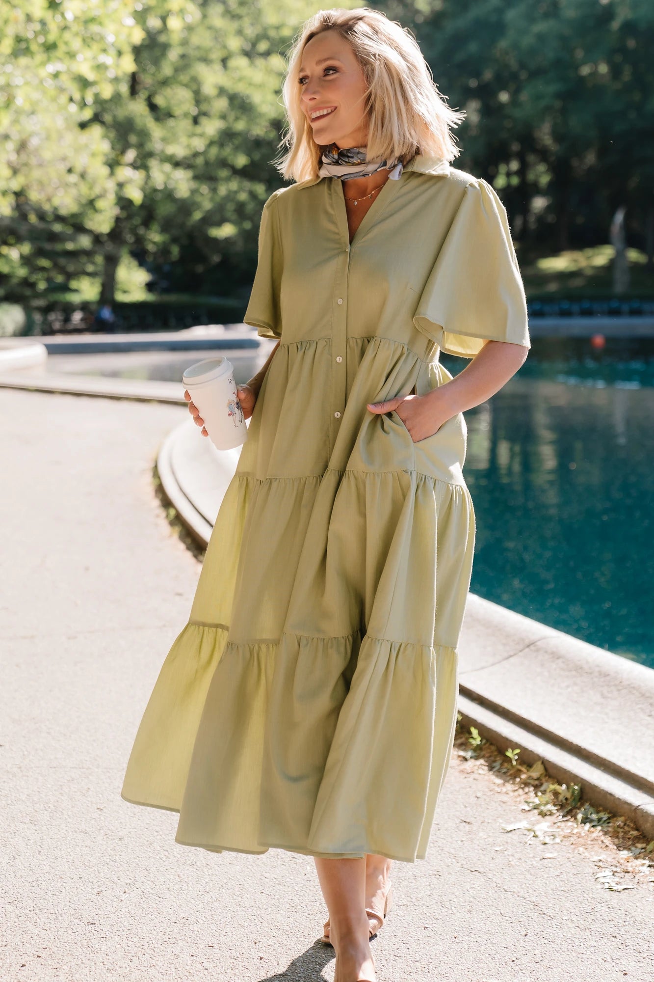 versatile midi dresses Baltic Born Womens Westbury Tiered Dress | Sage Color:PAT5 landleather Pair it with flat Pearl Beaded Blazer