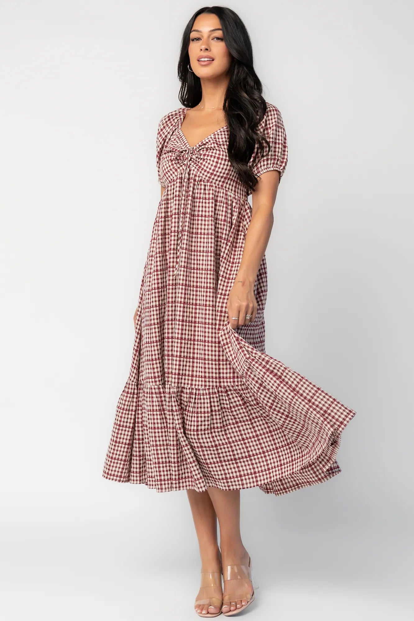 Emerey Sweetheart Midi Dress | Berry Plaid