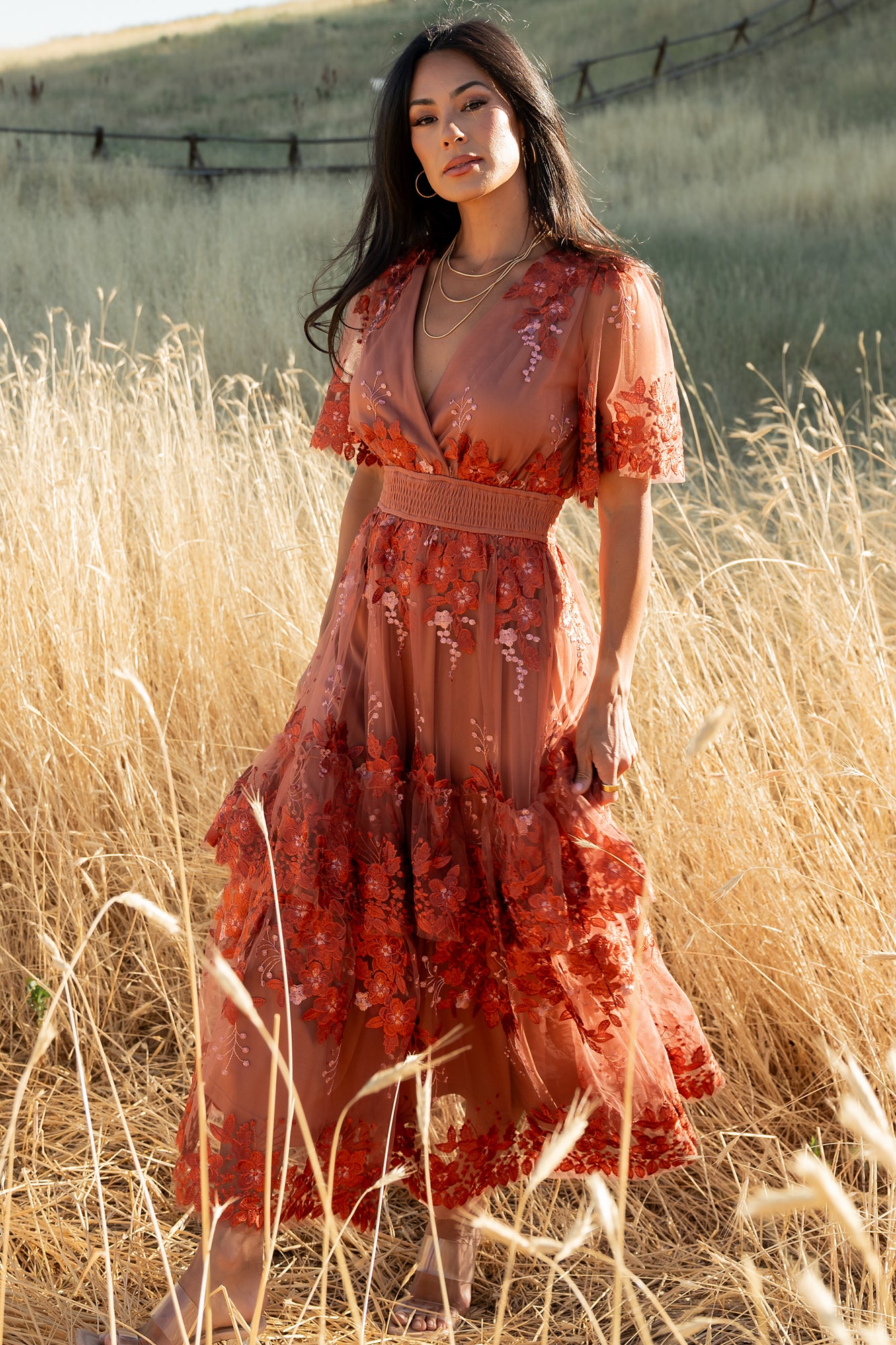Lotte Embroidered Midi Dress | Rust Lotte Embroidered Midi Dress | Rust
