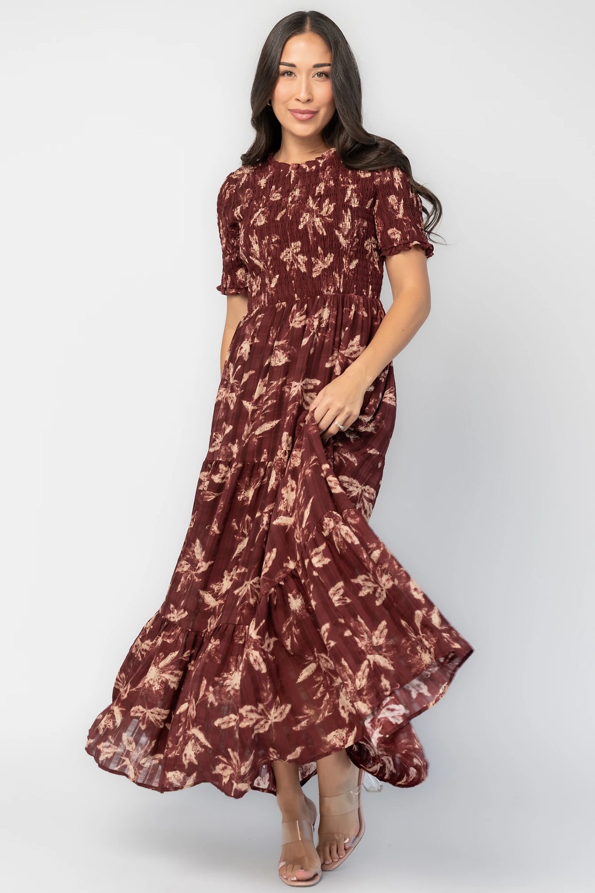 Samantha Smocked Maxi Dress | Dark Berry Print
