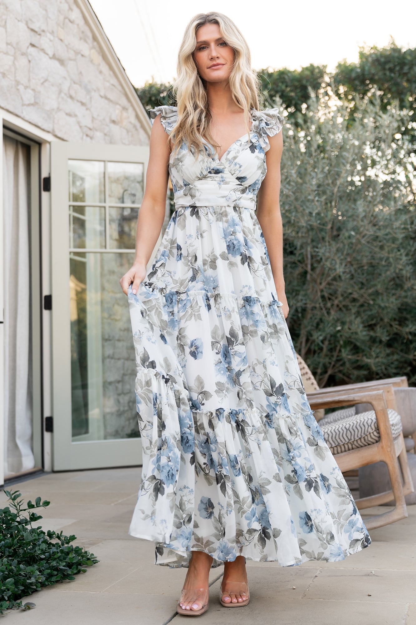 Martina Maxi Dress Light Blue Floral - Main Image