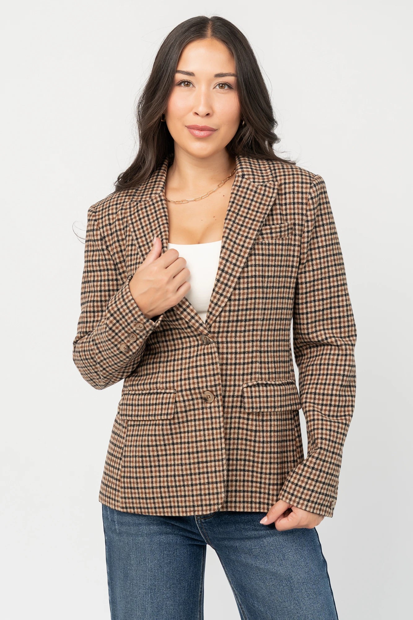 Damien Plaid Blazer | Black + Camel
