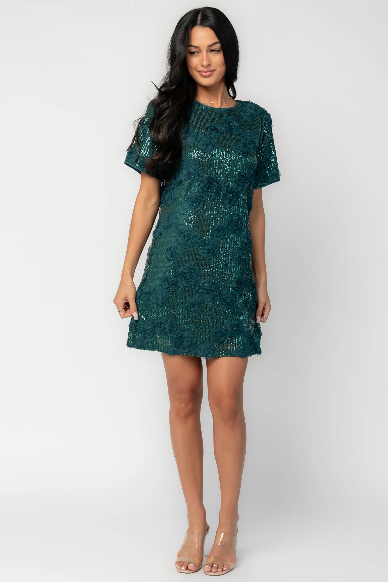 Rhea Sequin Short Dress | Dark Green