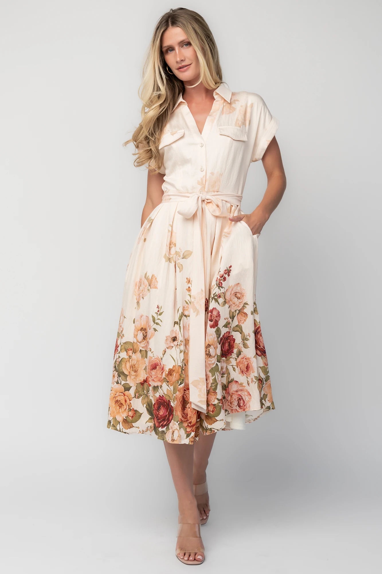 cream short sleeve midi dress Baltic Born Womens Pembroke | Floral The crew neckline frames occ:Bridesmaid 尺寸:14 NAVY/TEAL FLORAL PRINTED LIGHTWEIGHT