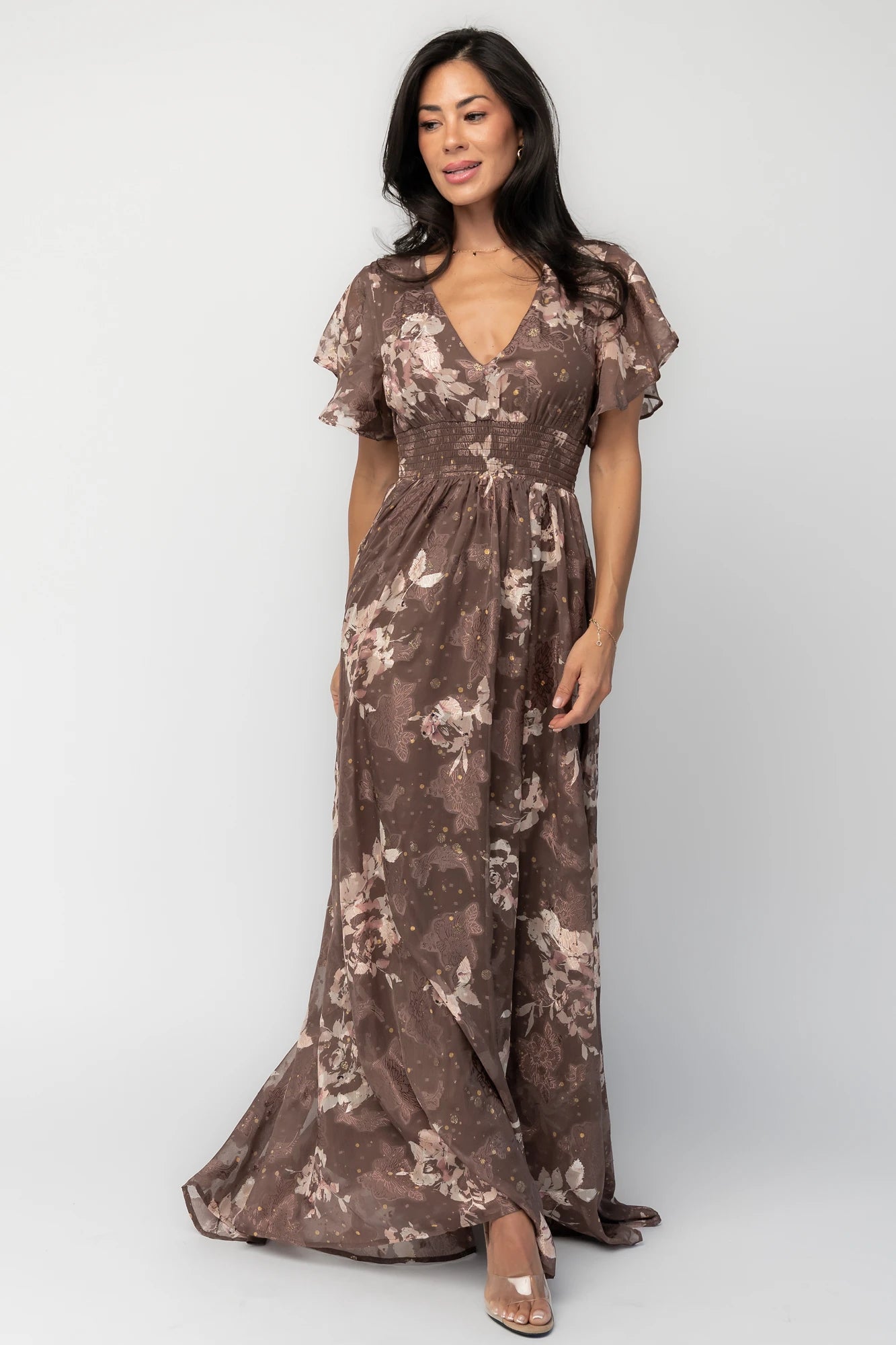 Lynlee Metallic Maxi Dress | Mocha Floral