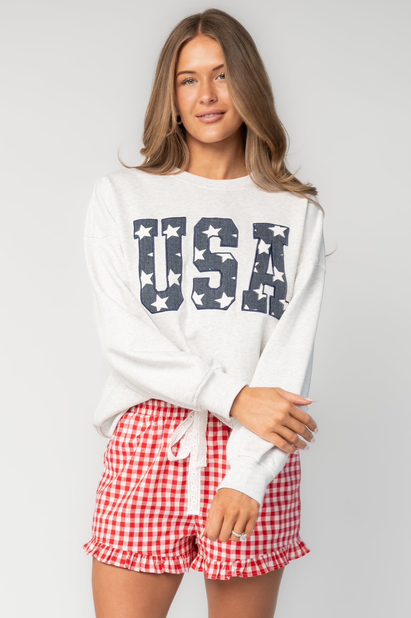 Hope Ruffle Hem Gingham Shorts | Red