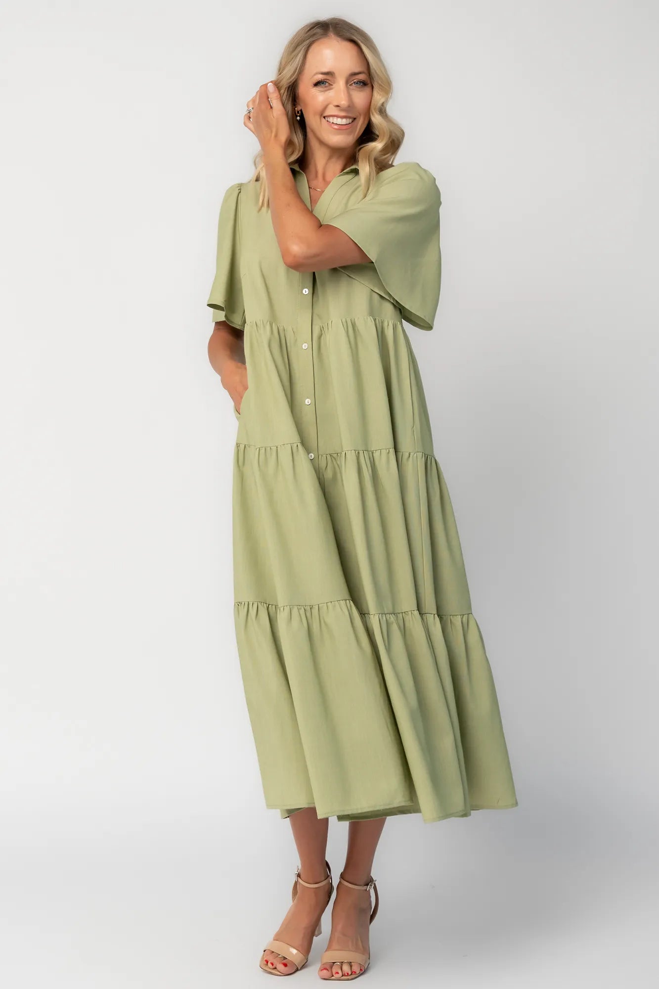 Westbury Tiered Midi Dress | Sage