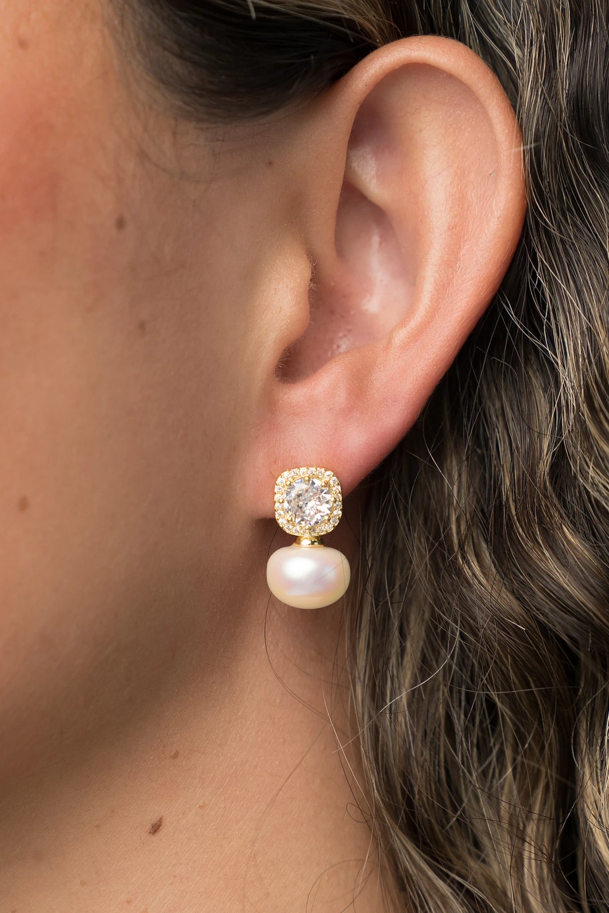 Laurent Pearl Halo Stud Earrings | Gold