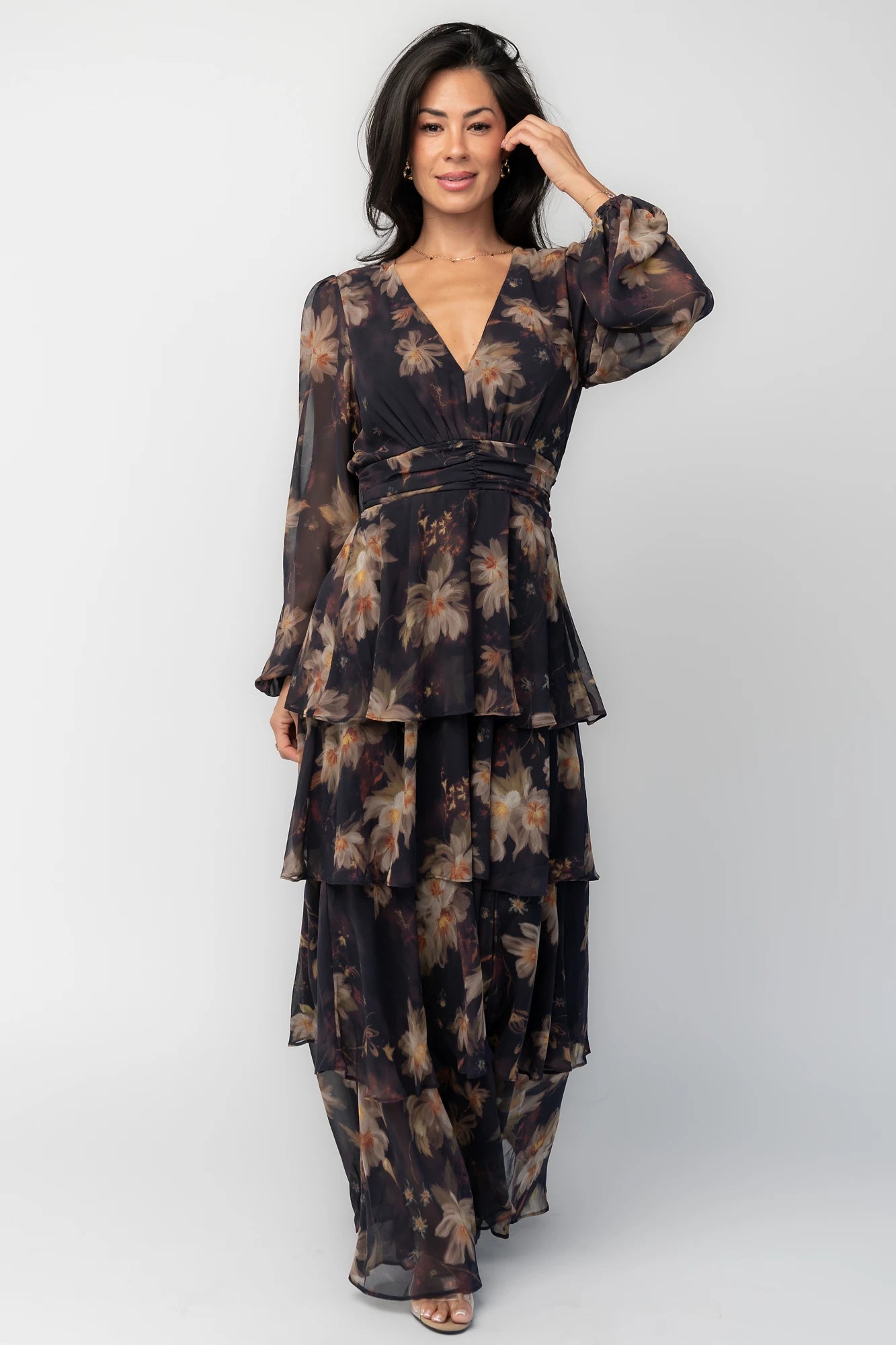 Mariella Tiered Maxi Dress | Midnight Gold Floral