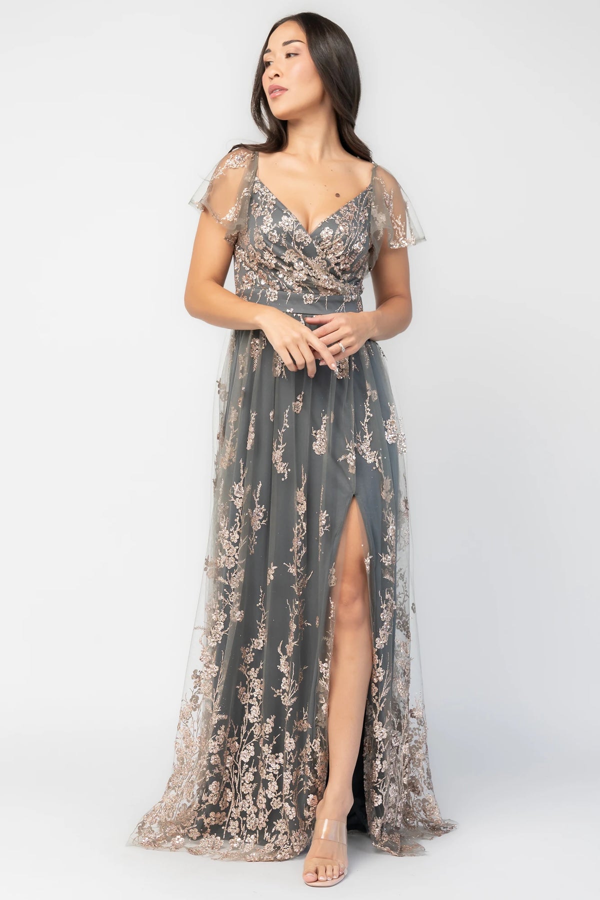 Esmerelda Shimmer Gown | Dark Sage + Rose