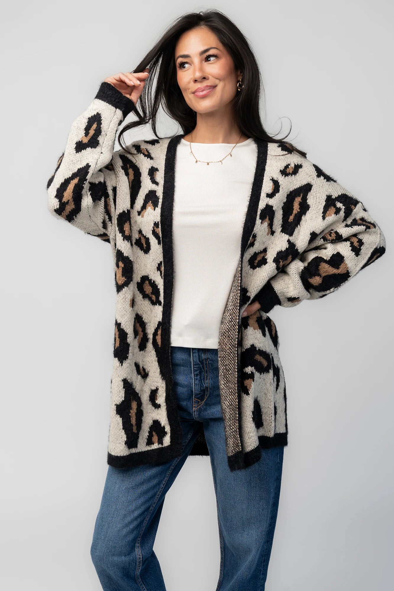 Jeter Open Cardigan | Leopard Print