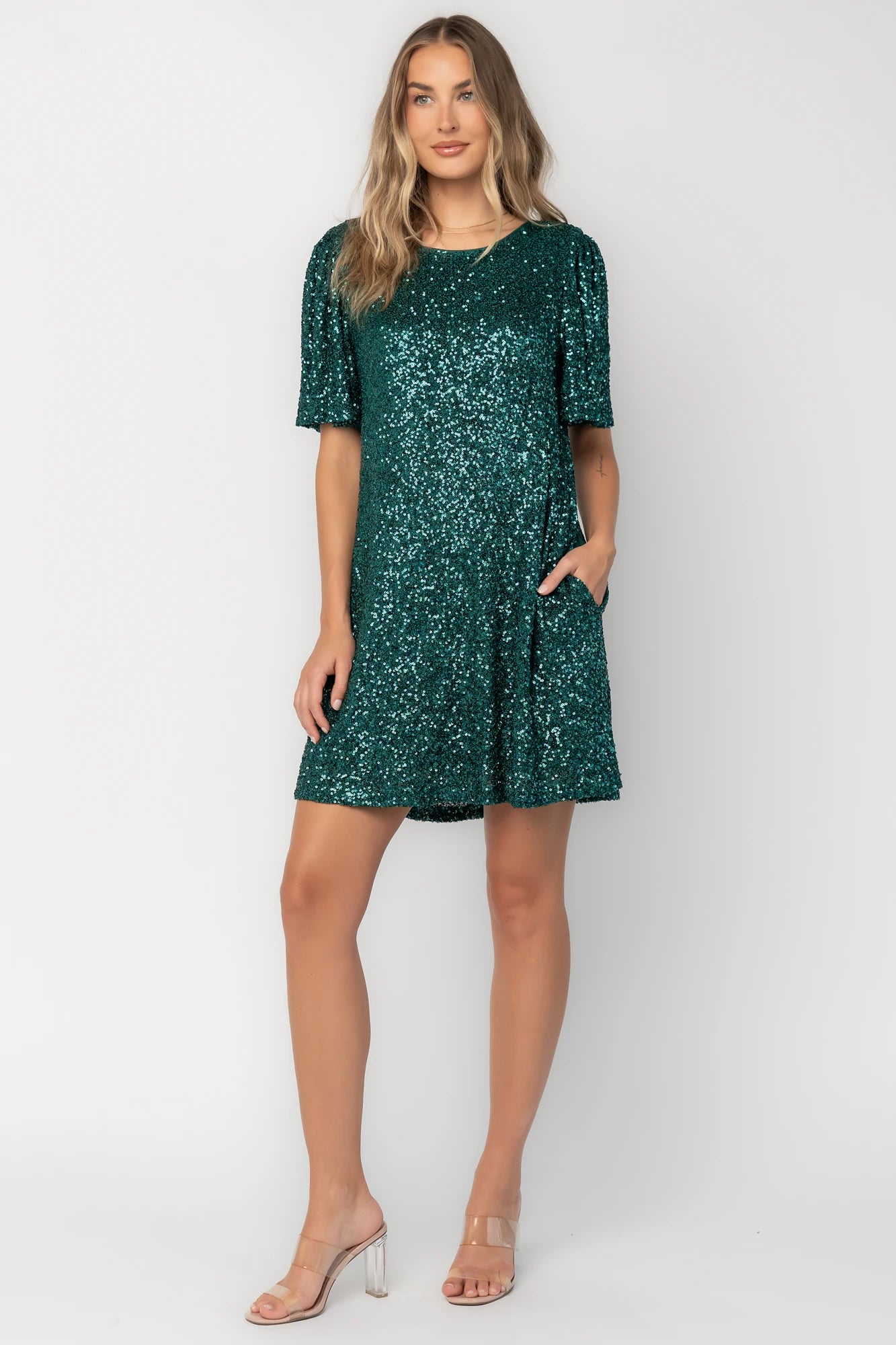 Kimber Sequin Shift Dress | Emerald