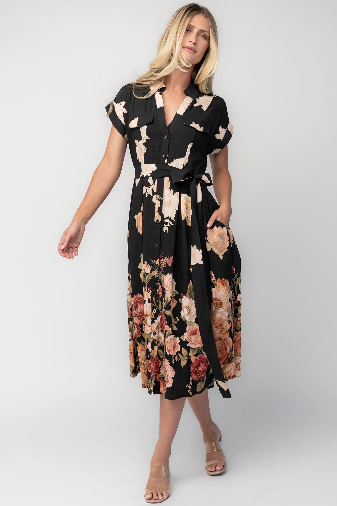 Baltic Born Womens Pembroke Midi Dress | Black Floral