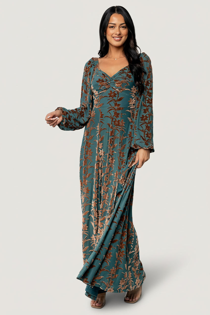 Aurora Velvet Maxi Dress | Jade + Bronze Floral