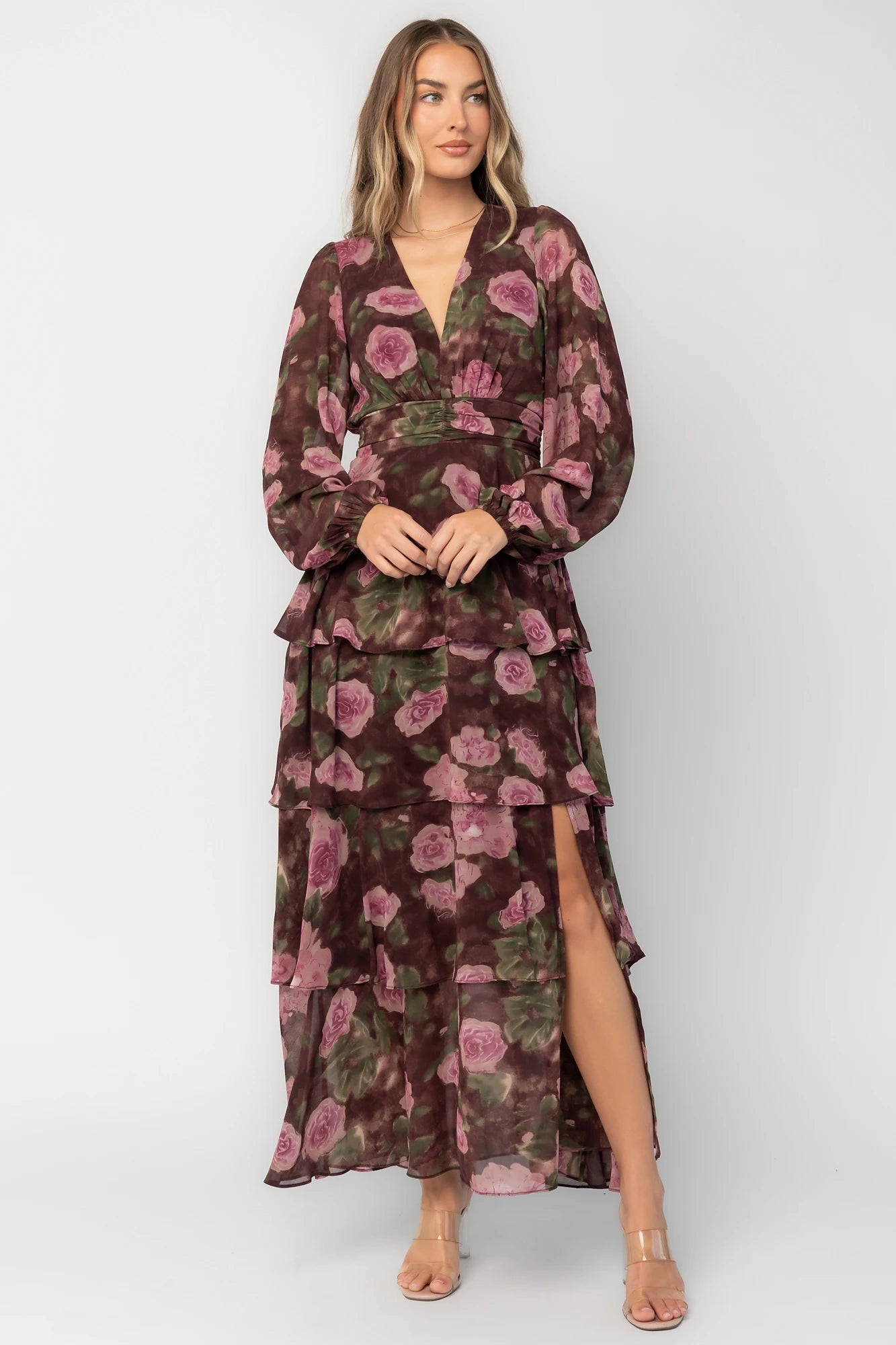 Mariella Tiered Maxi Dress | Mahogany Rose Floral