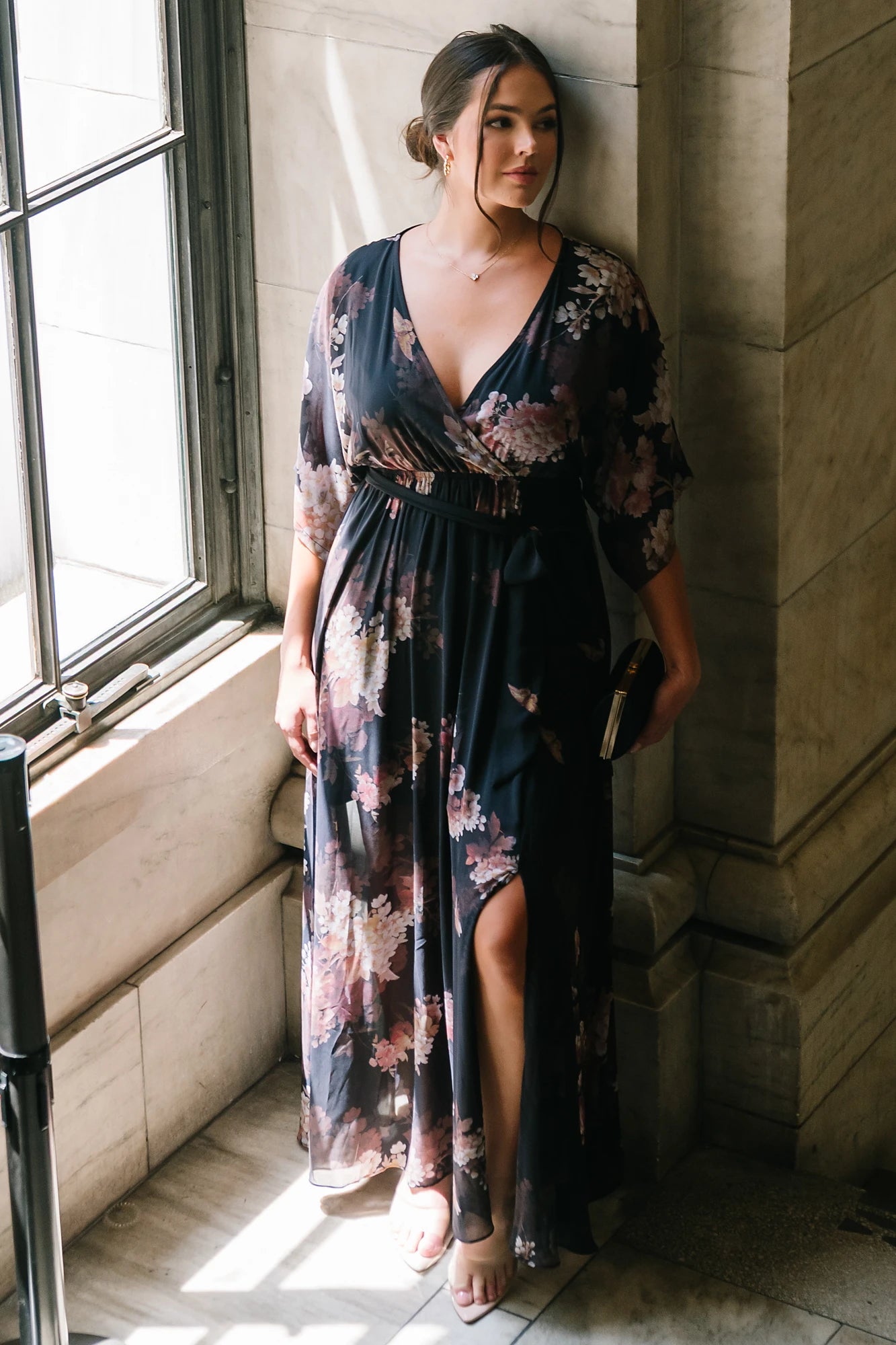 Baltic Born Womens Kia Kimono Maxi Dress | Black + Blush Floral