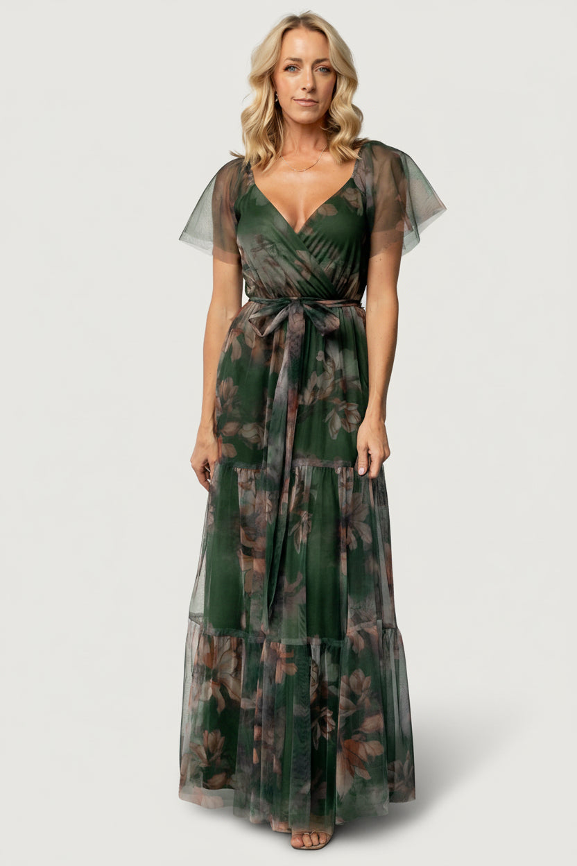 Baltic Born Womens Nicola Tulle Maxi Dress | Deep Green Floral | Size: XS Baltic Born Womens Nicola Tulle Maxi Dress | Deep Green Floral | Size: XS