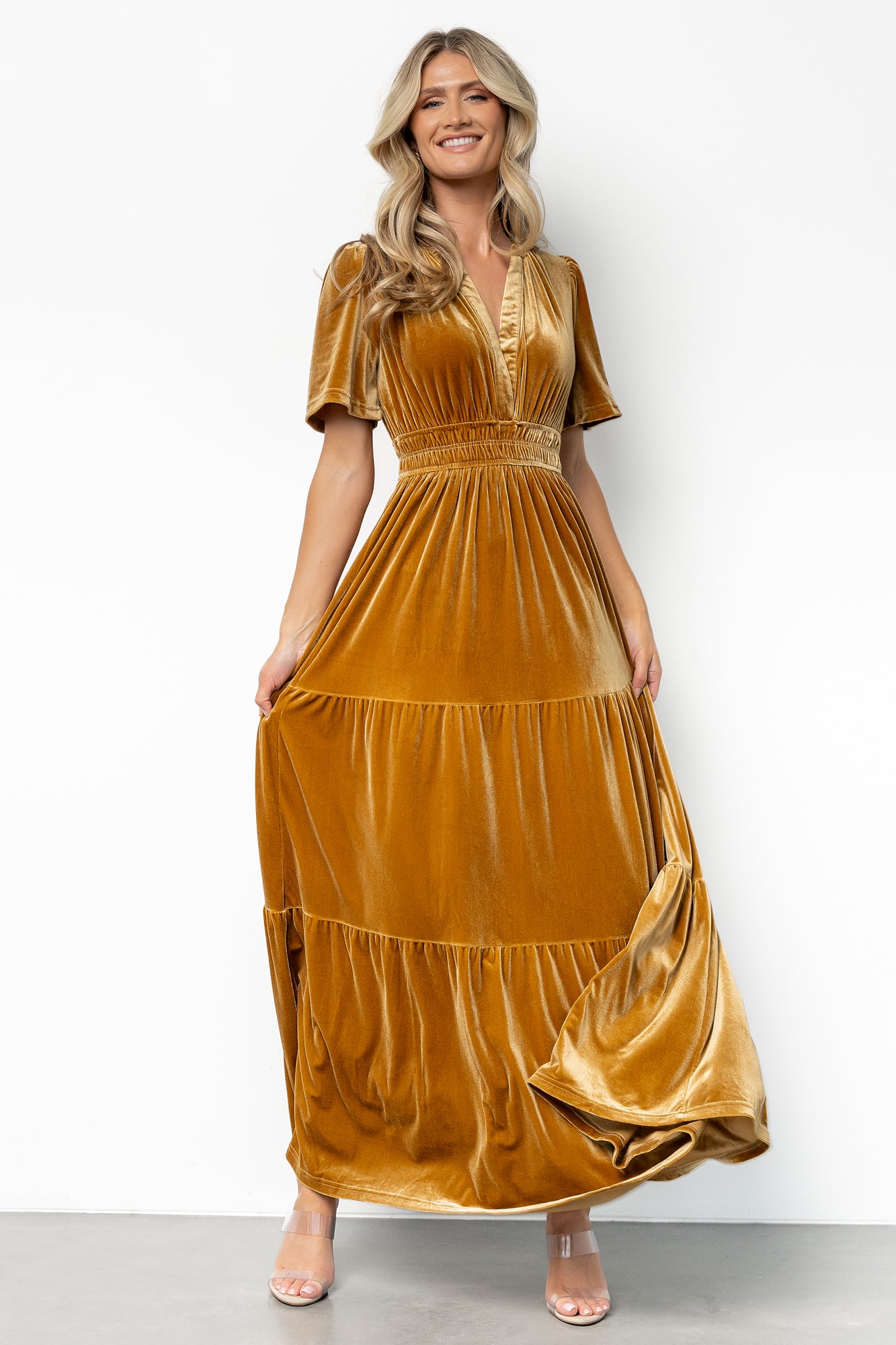 Artemis Velvet Maxi Dress Dark Gold - Main Image