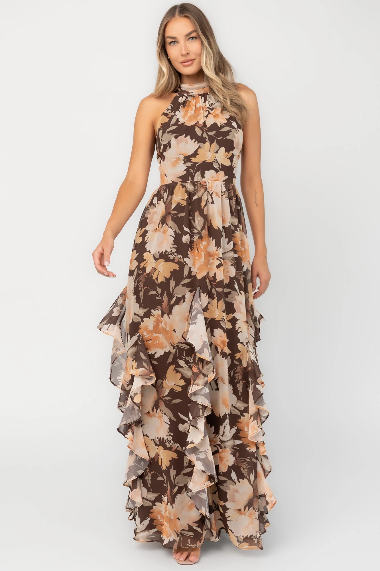 Elaine Maxi Dress | Brown Golden Floral