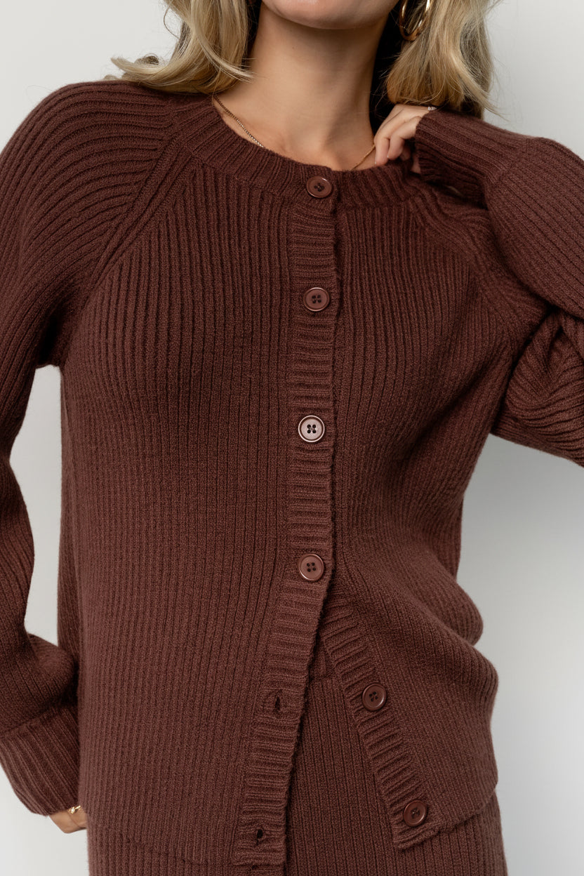 Blair Rib Knit Cardigan | Mahogany