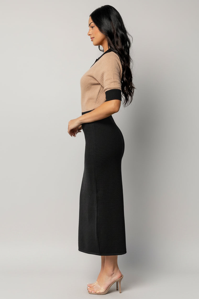 Gwendolyn Collared Midi Dress | Black + Mocha