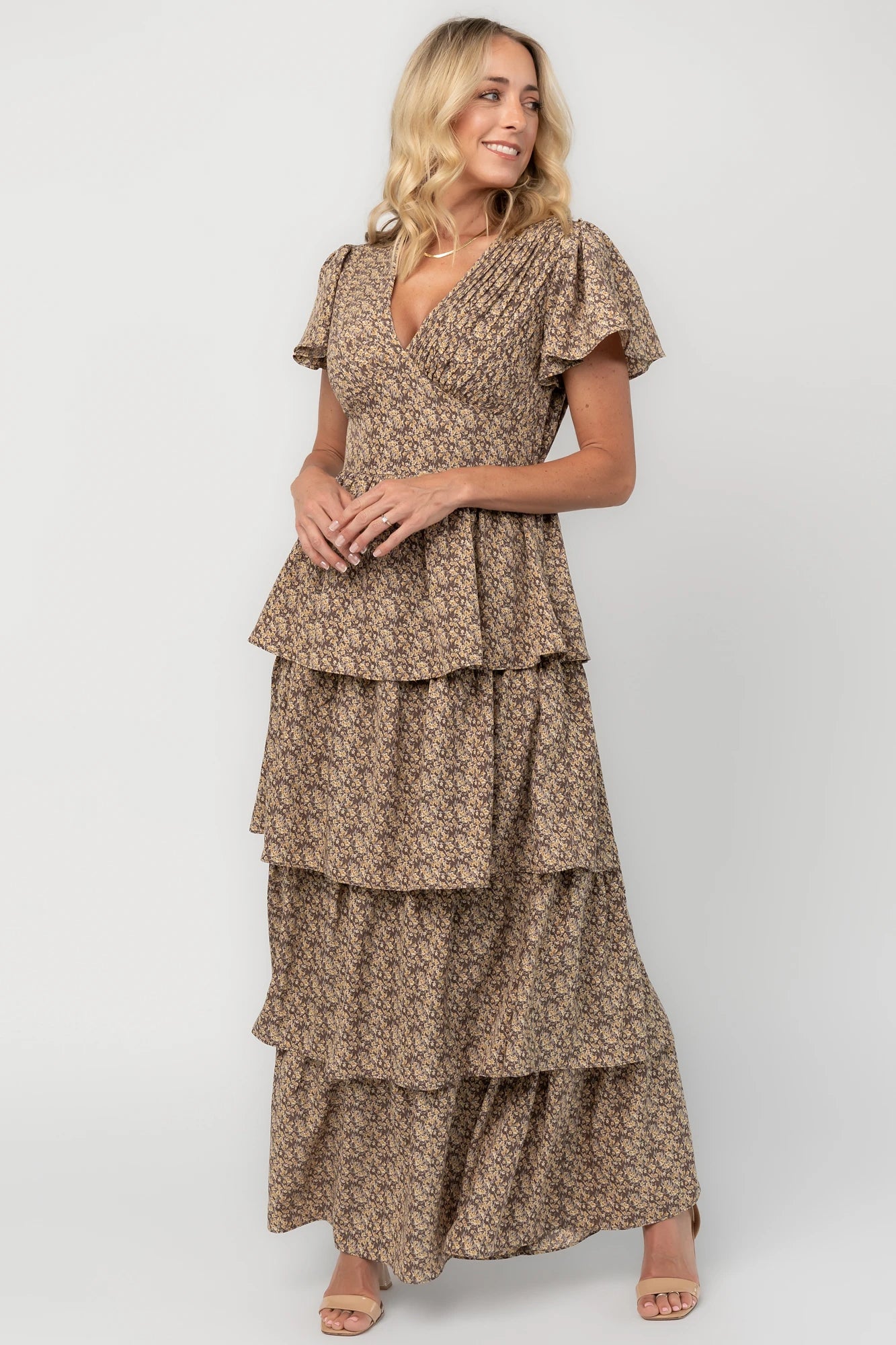 Baltic Born Womens Aloette Tiered Maxi Dress | Brown Floral
