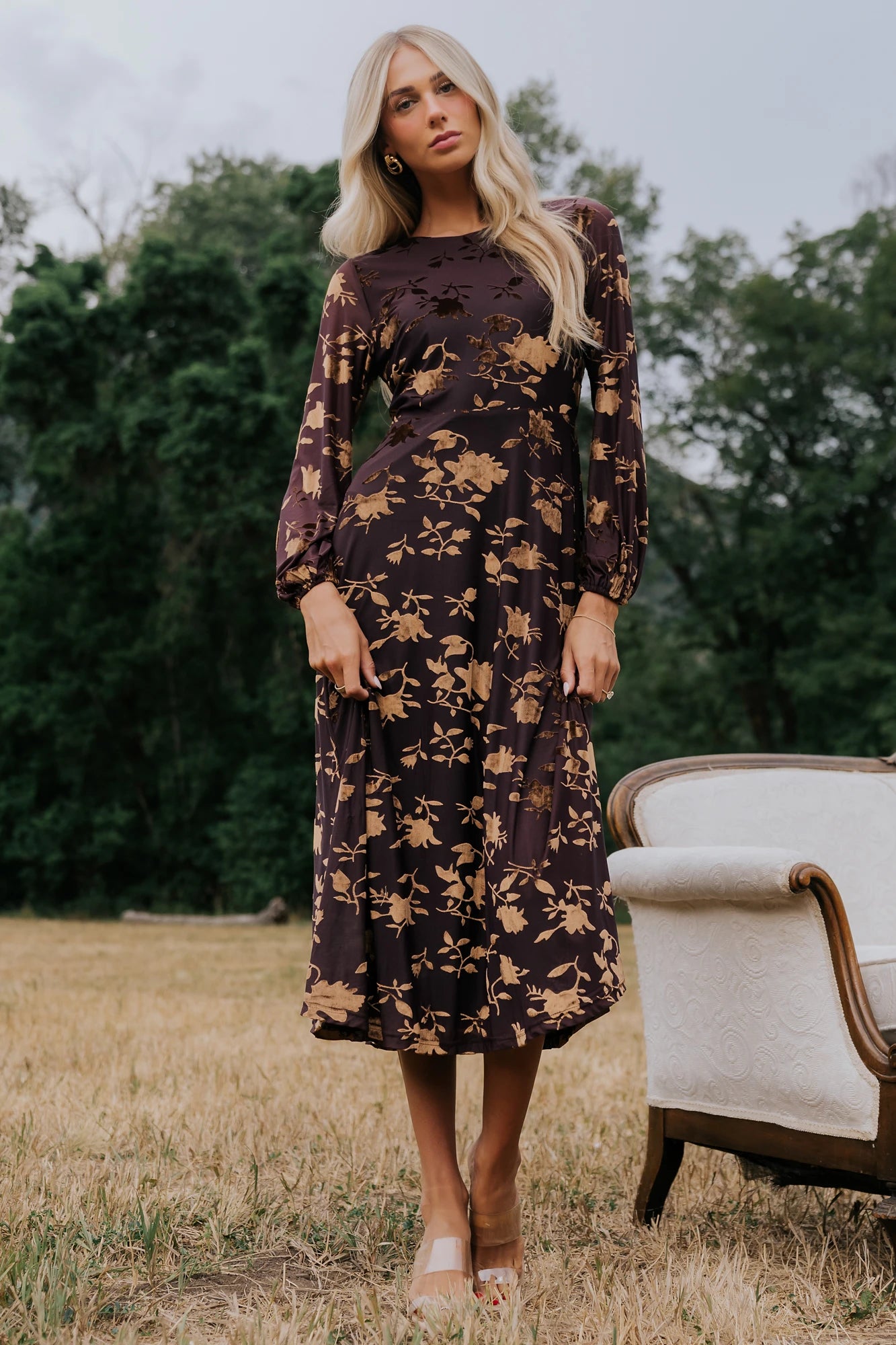 Baltic Born Womens Thora Velvet Dress | Deep Plum + Bronze