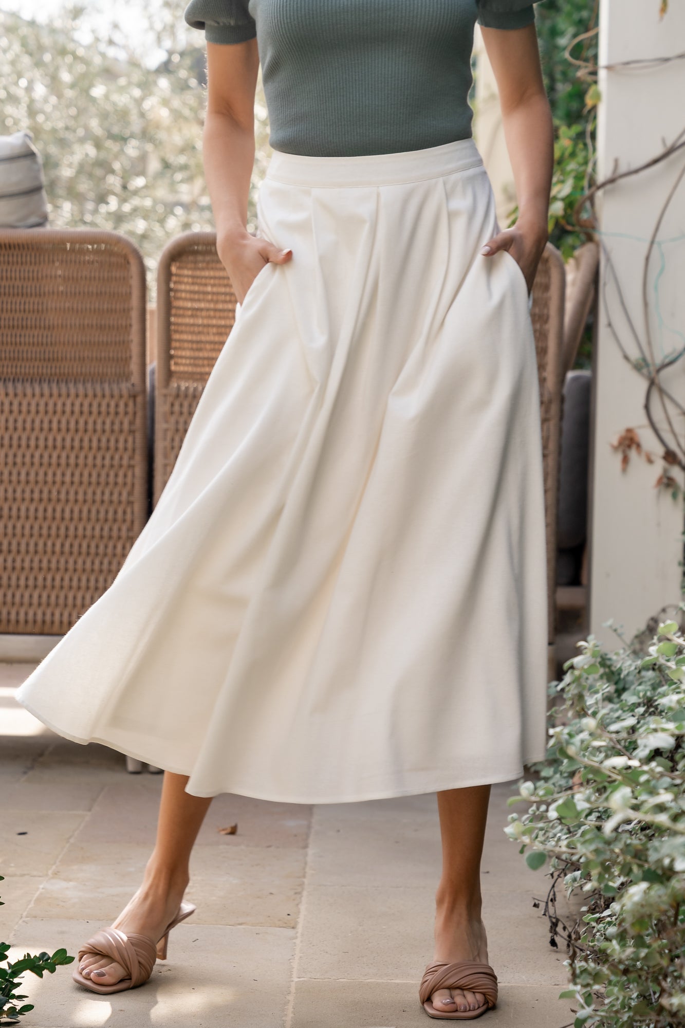 Baltic Born Womens Katie Pleated Midi Skirt | Off White