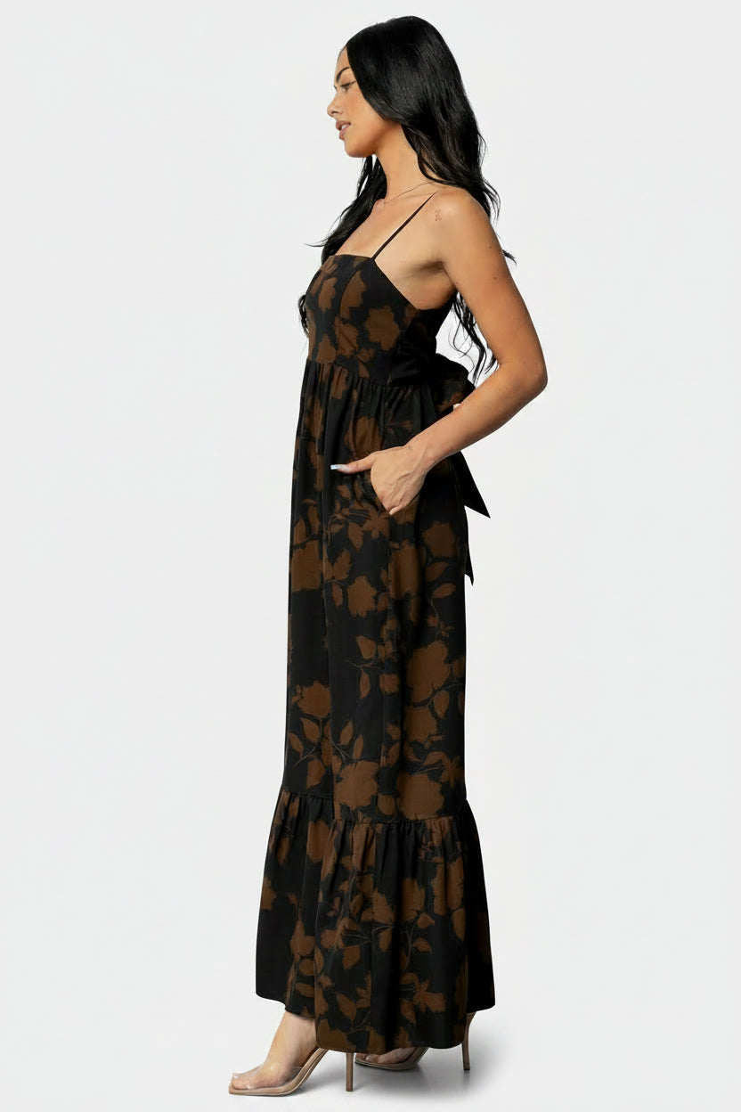 Studio flat-lay of Regan Tank Maxi Dress with visible adjustable straps, smocked backing, and tiered skirt silhouette.