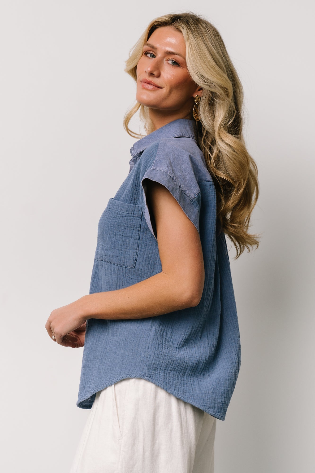 Jaye Button Top | Denim Blue