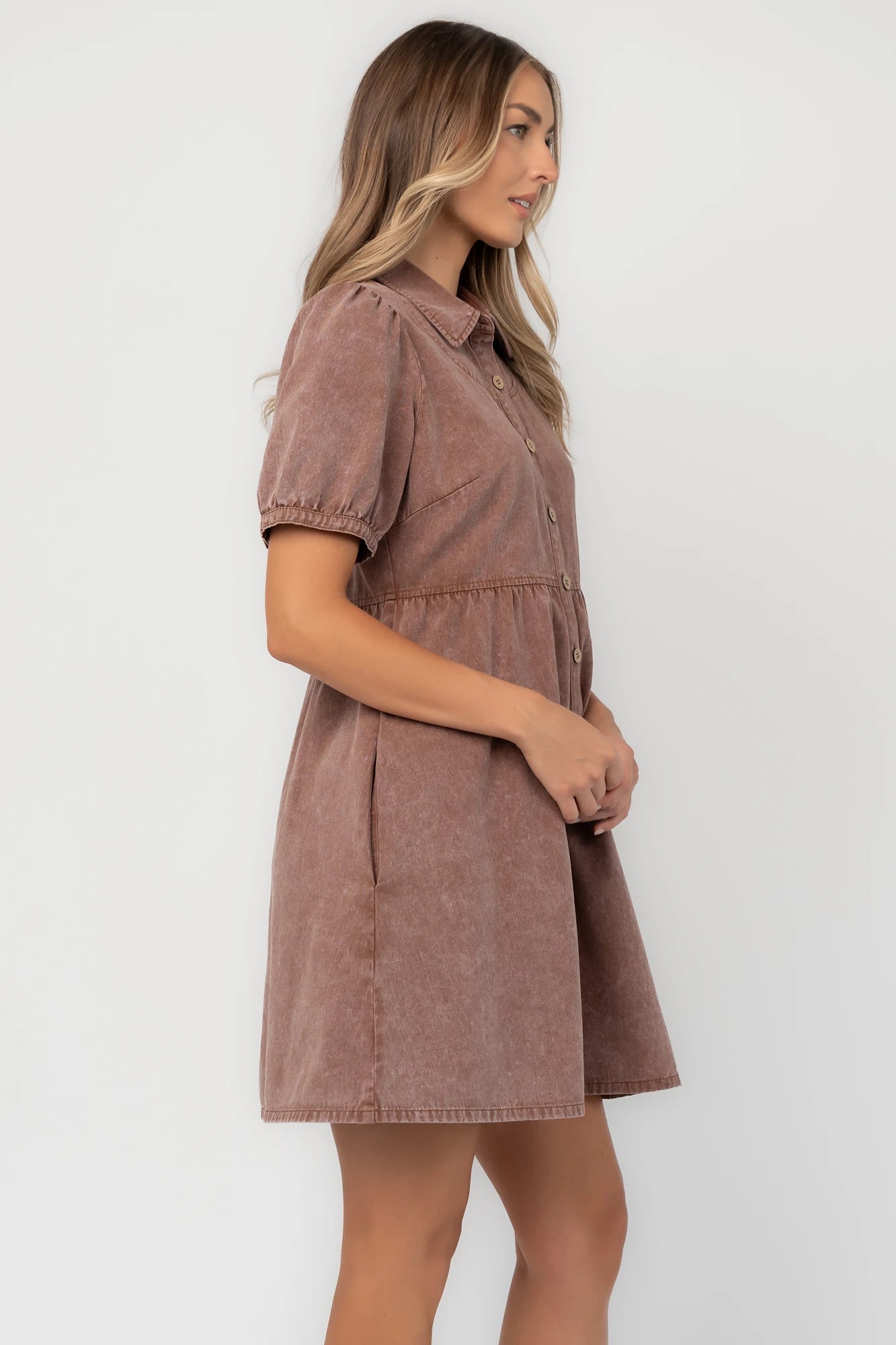 Tiffany Button Up Short Dress | Dusty Mocha