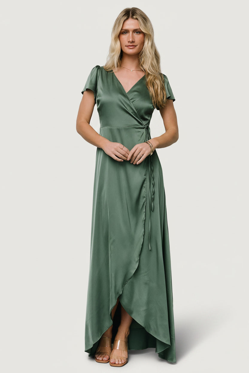 Krystal Satin Wrap Gown | Winter Green Krystal Satin Wrap Gown | Winter Green