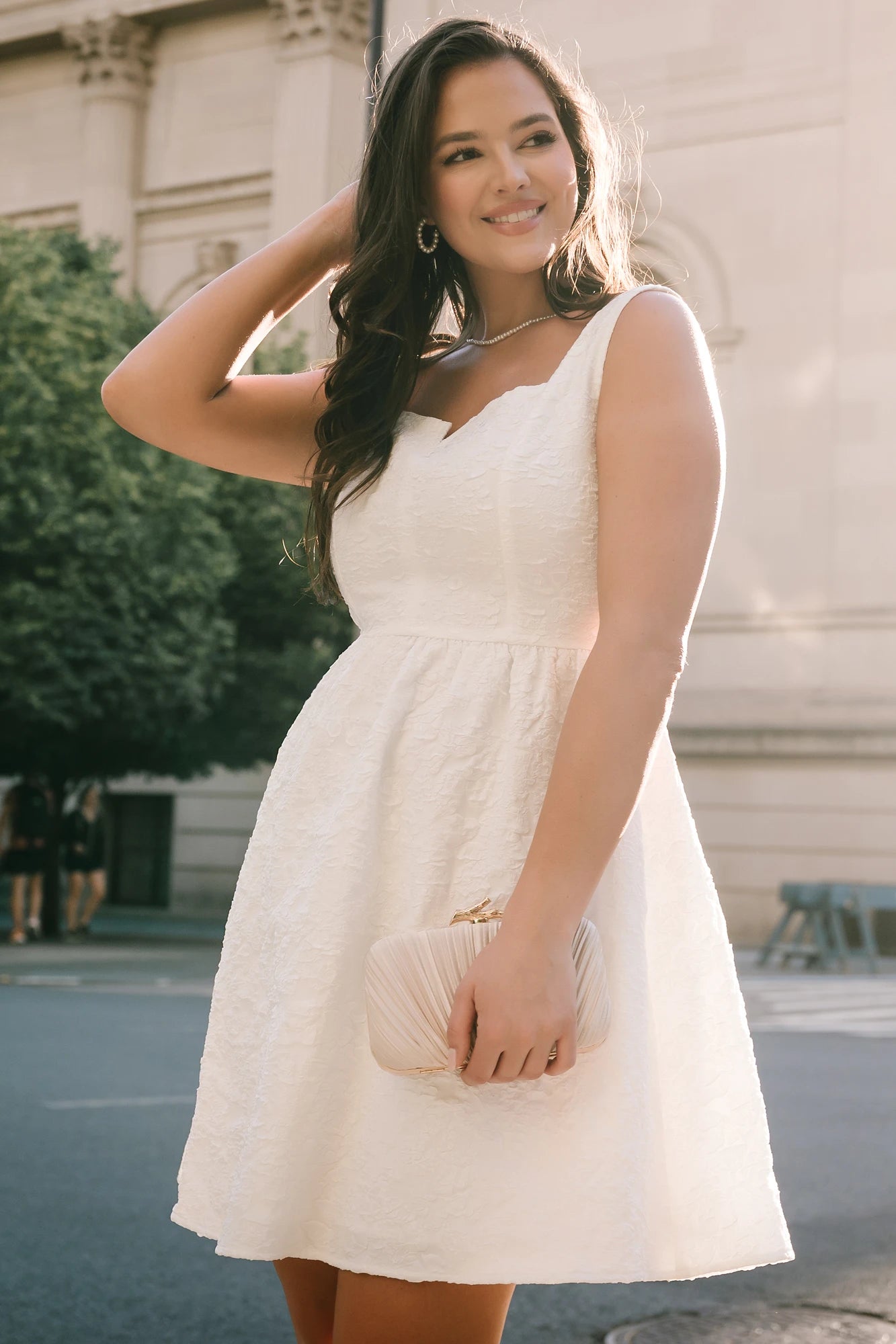 white short dress for women Vibing With You Sleeve Mini knee mini length Comfortable and breathable feel Elegant boho White Smocked Ruffle Hem Sleeveless