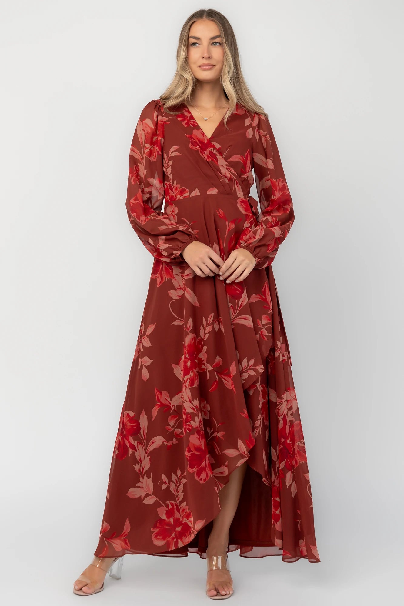 Felicity Wrap Maxi Dress | Rust Multi