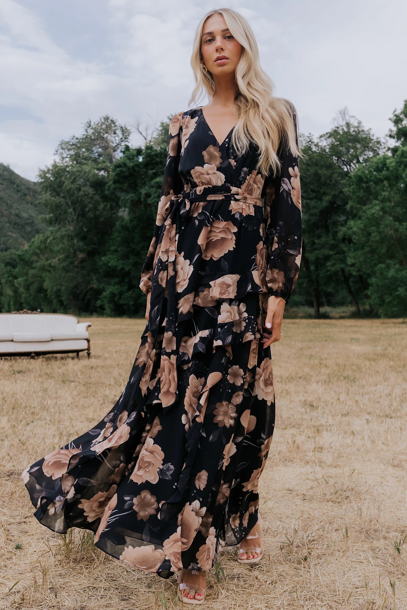 Phaedra Maxi Dress | Black + Taupe Floral