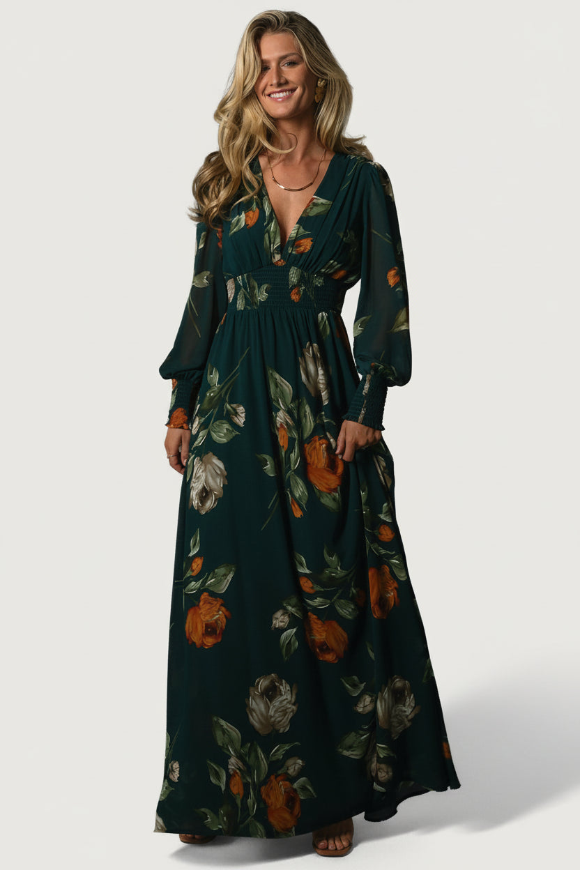 Olivia Maxi Dress Deep Topaz Floral Chiffon | Baltic Born 2XL Olivia Maxi Dress Deep Topaz Floral Chiffon | Baltic Born 2XL