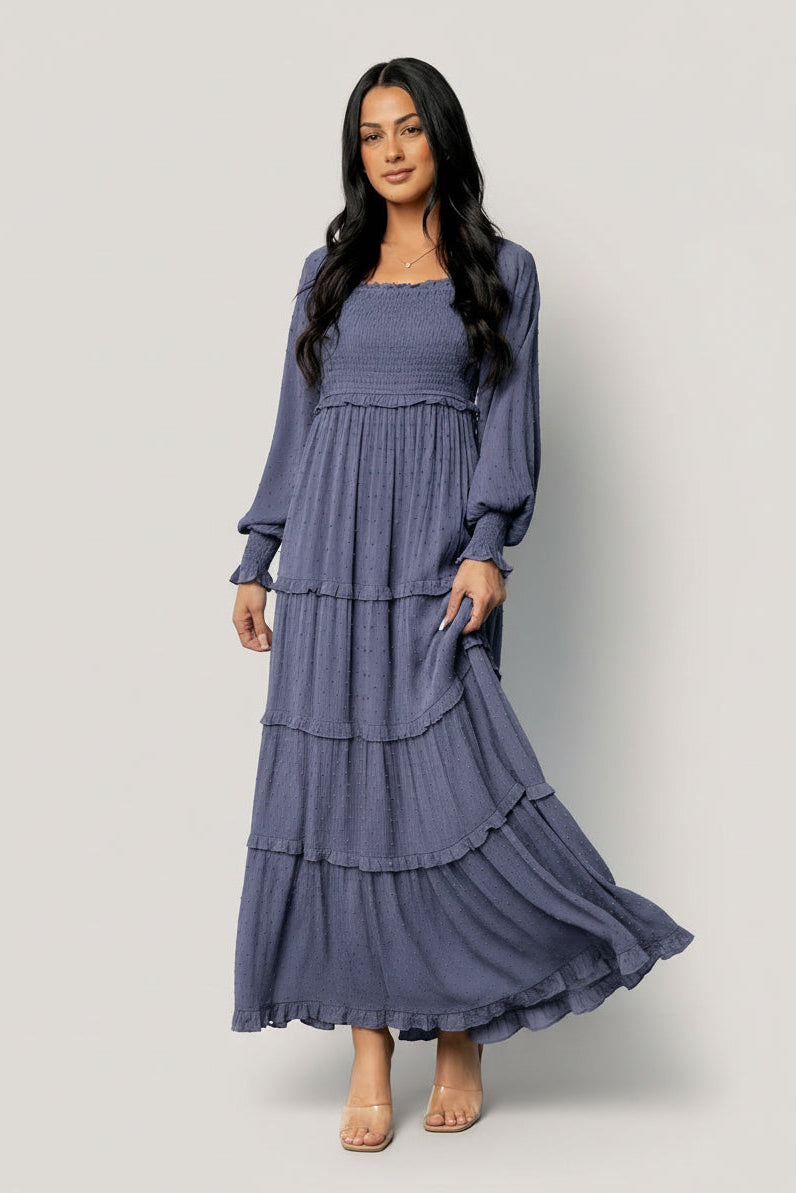 Amanda Smocked Dotted Maxi Dress