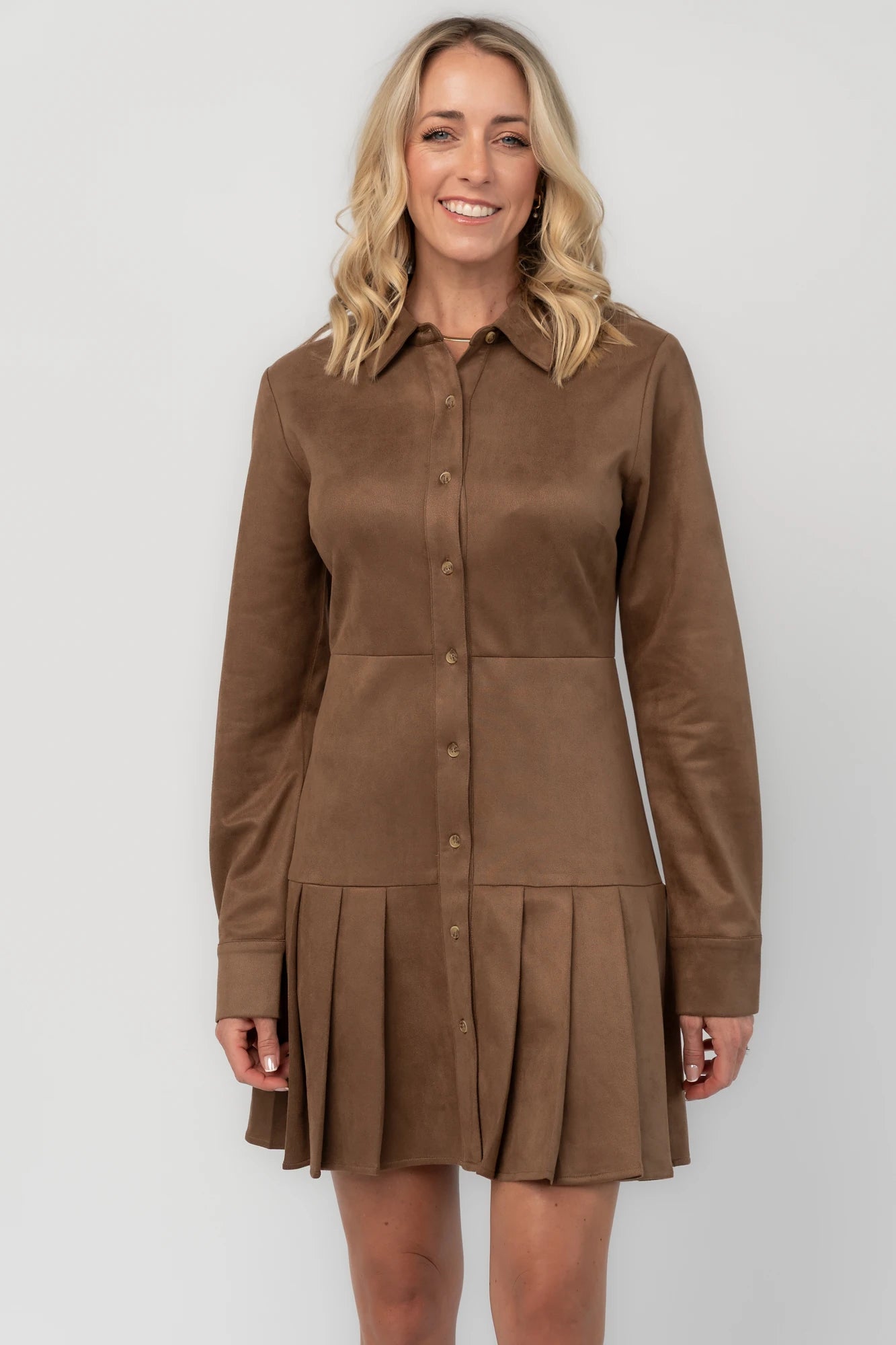 Ezra Faux Suede Short Dress | Coffee