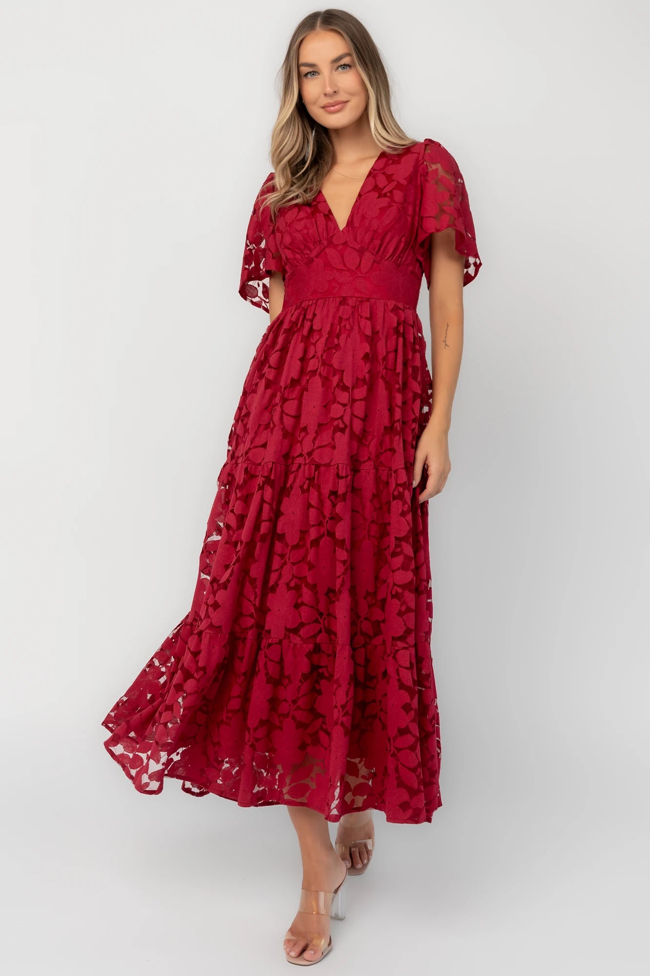 Baltic Born Womens Samara Midi Dress | Cranberry | Color: Red