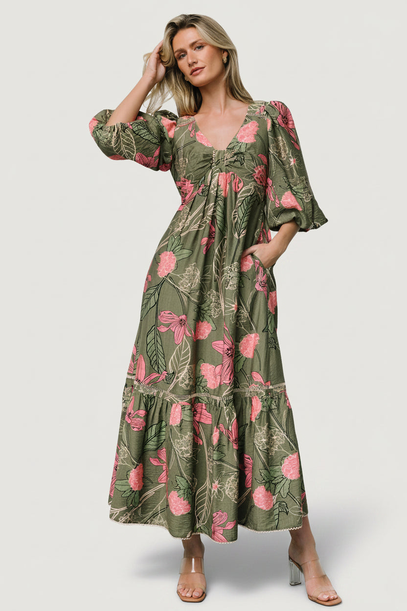 Baltic Born Womens Lonna Dress | Olive + Fuschia Floral