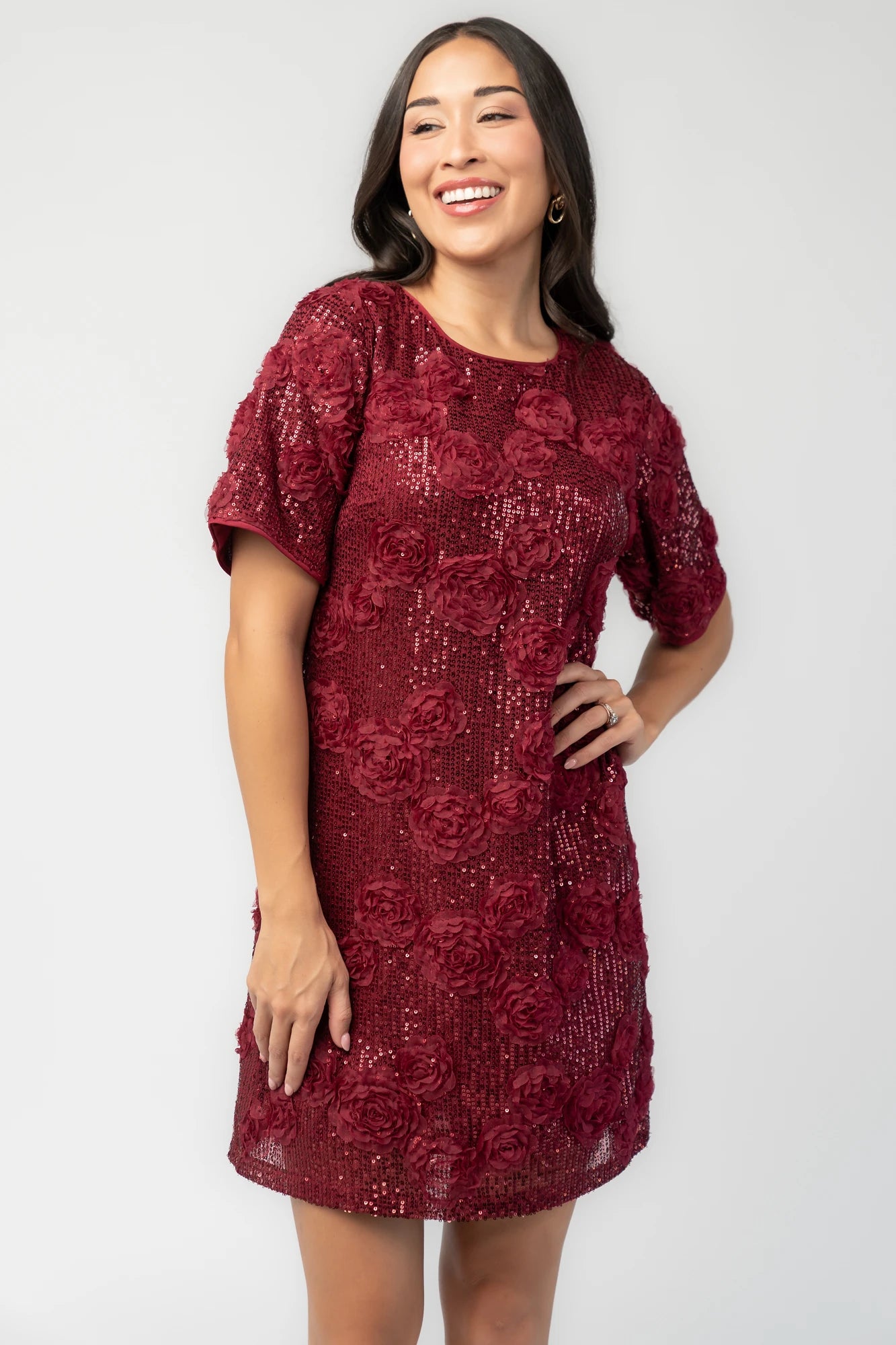 Rhea Sequin Short Dress | Burgundy
