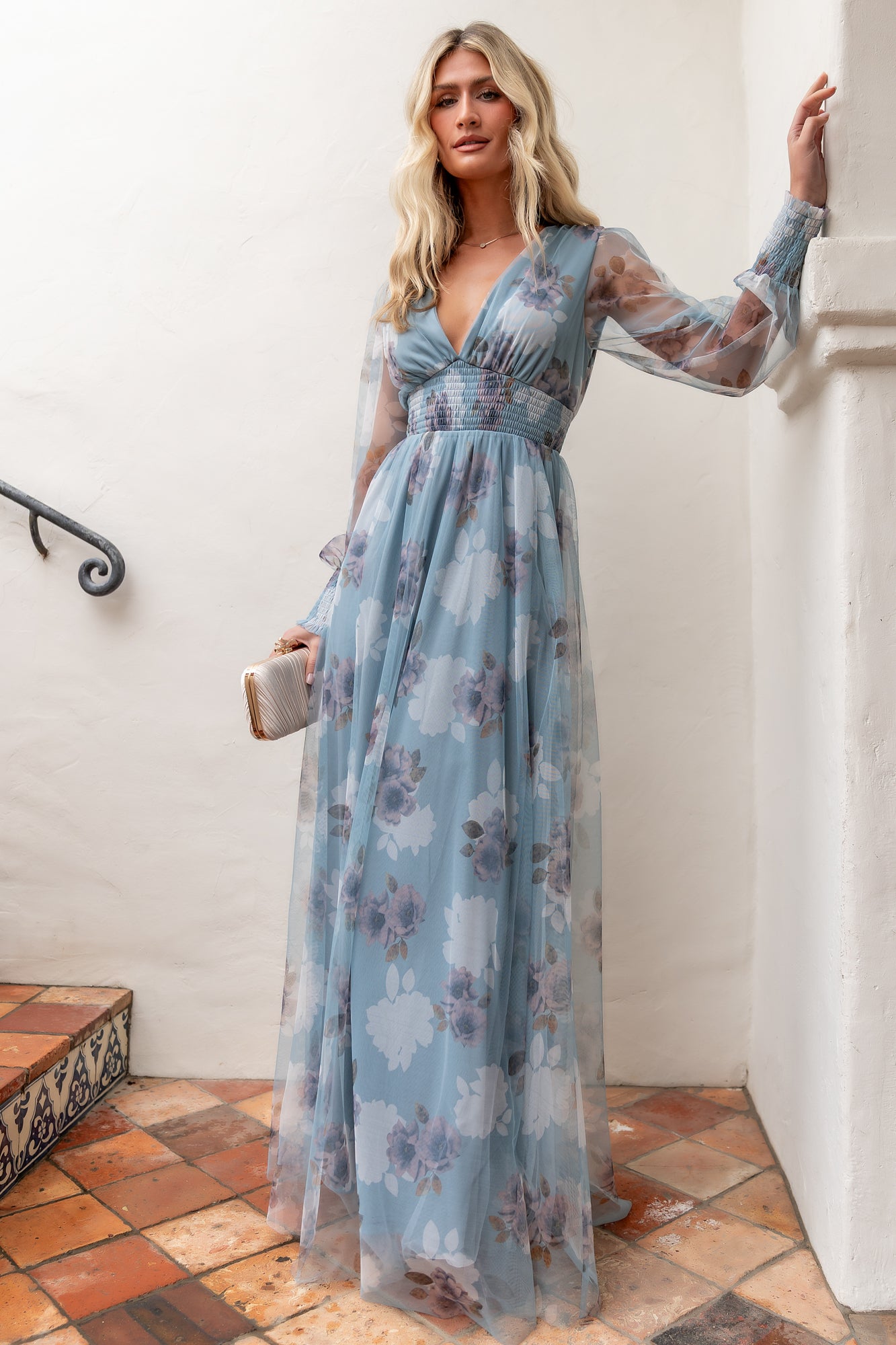 Baltic Born Womens Layla Tulle Maxi Dress | Light Blue Floral