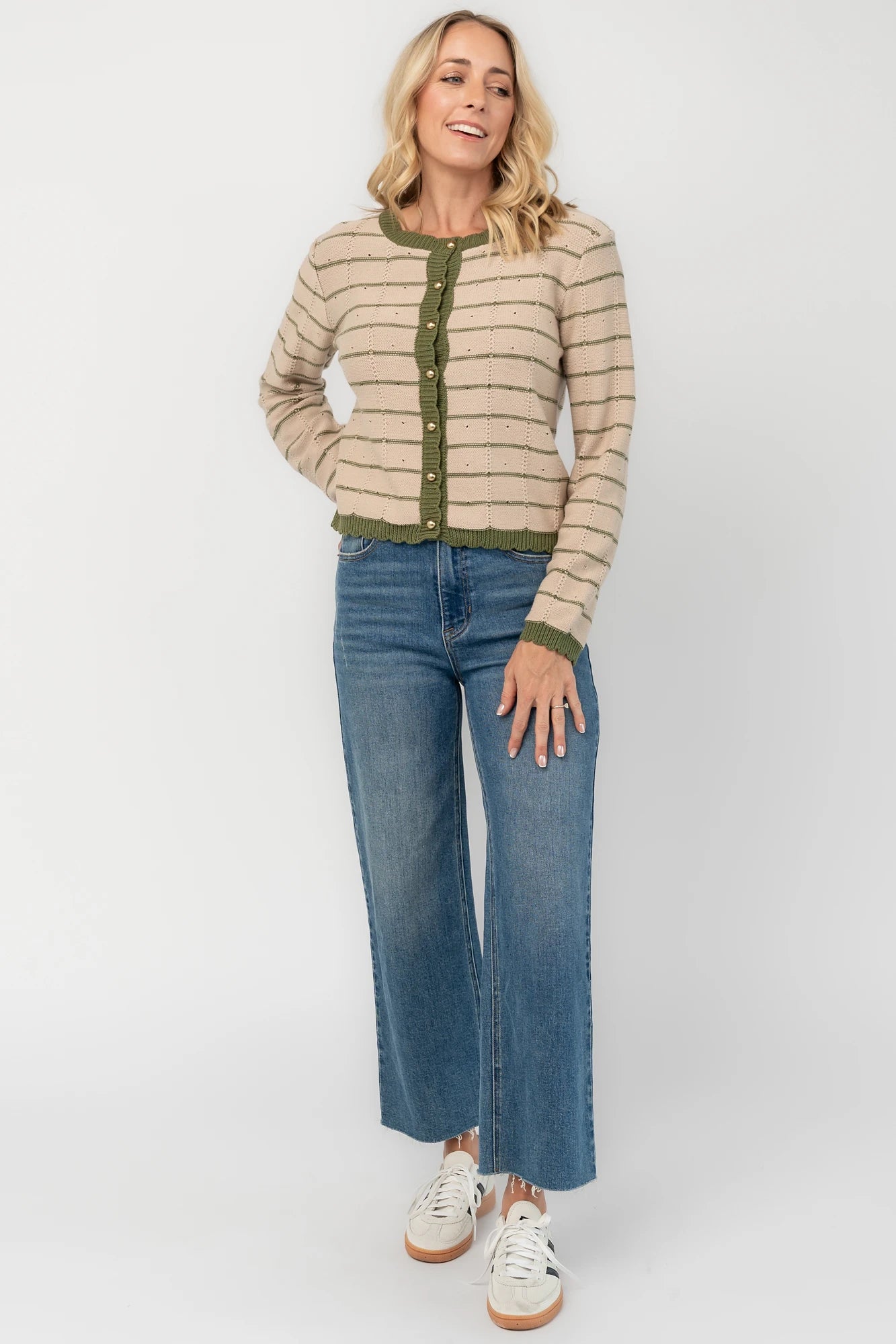Quincie Striped Cardigan | Beige + Olive