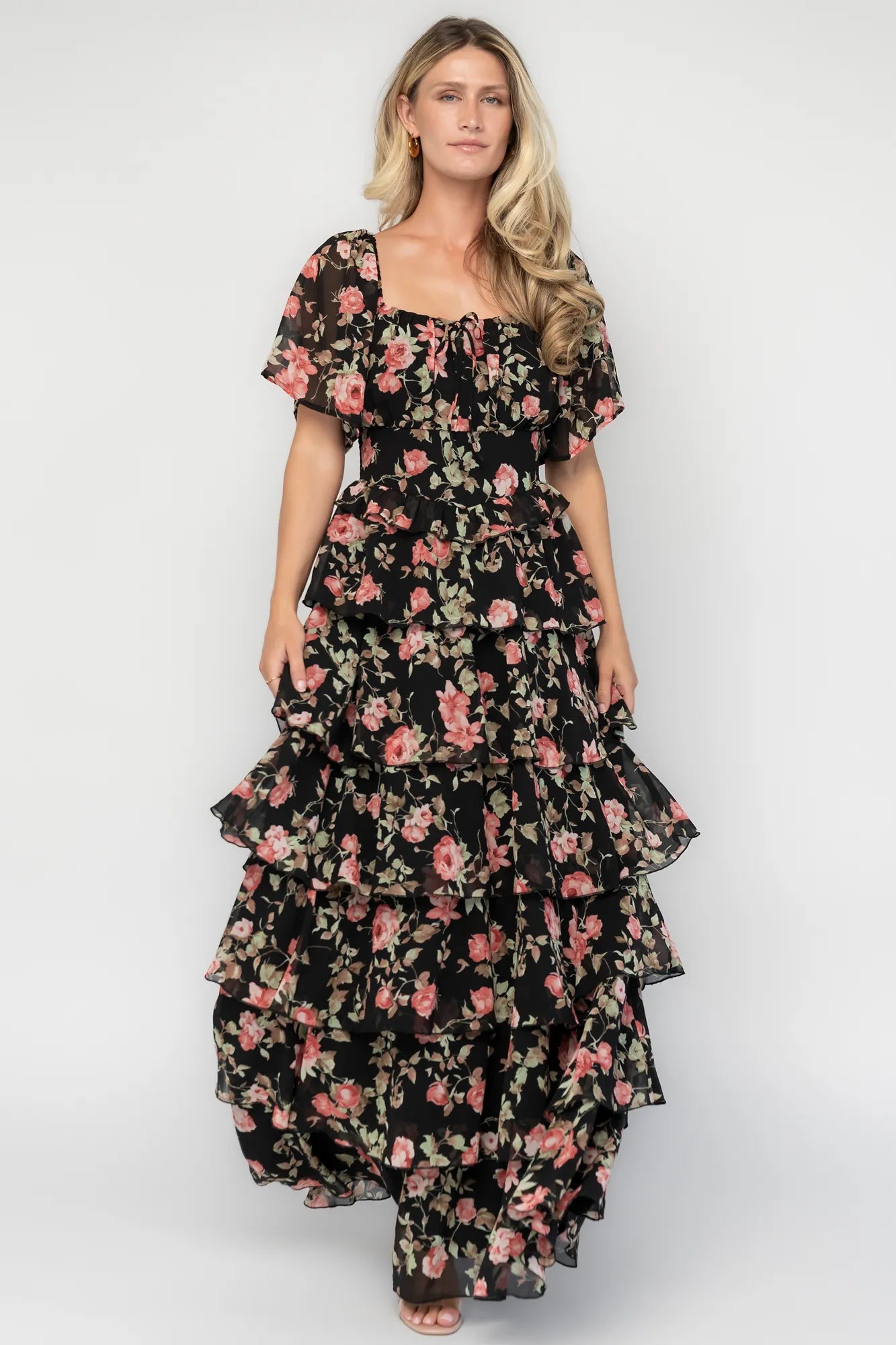 Bliss Tiered Maxi Dress | Black Multi Floral