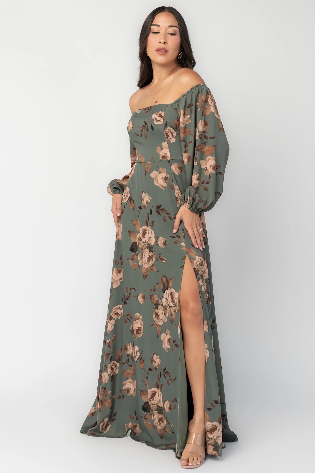 Cordelia Off Shoulder Maxi Dress | Dark Teal Floral